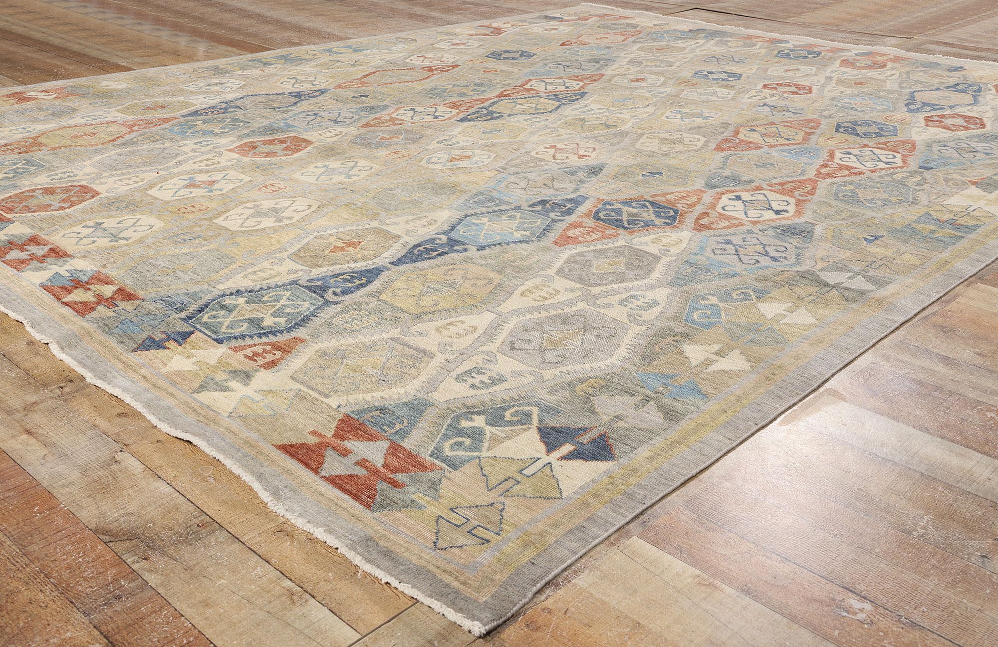 Contemporary New Modern Earth-Tone Oushak Carpet with Traditional Style For Sale