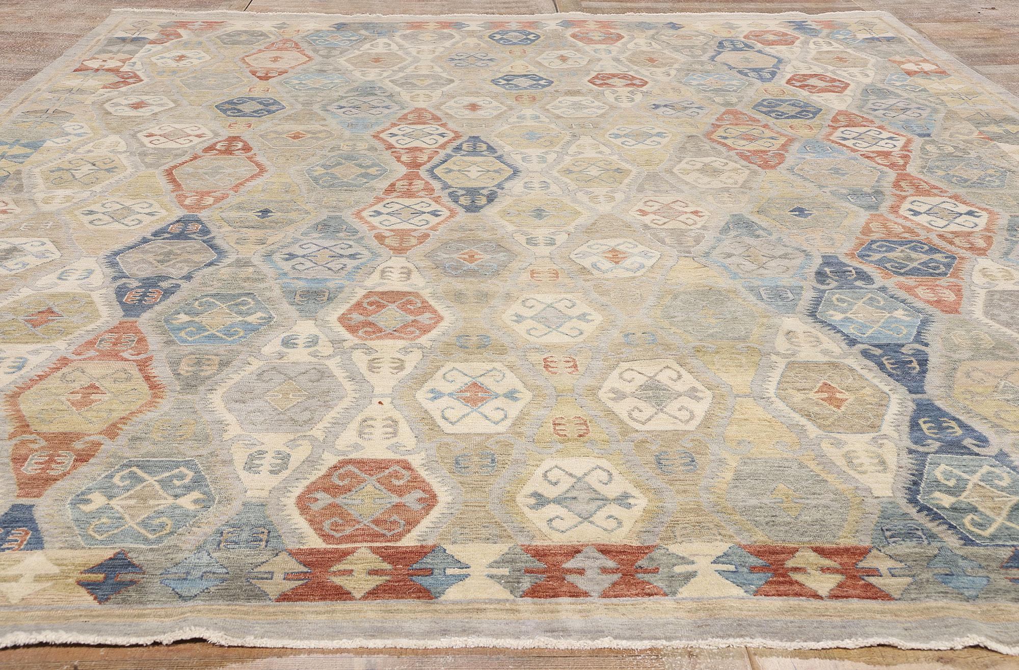 Wool New Modern Earth-Tone Oushak Carpet with Traditional Style For Sale
