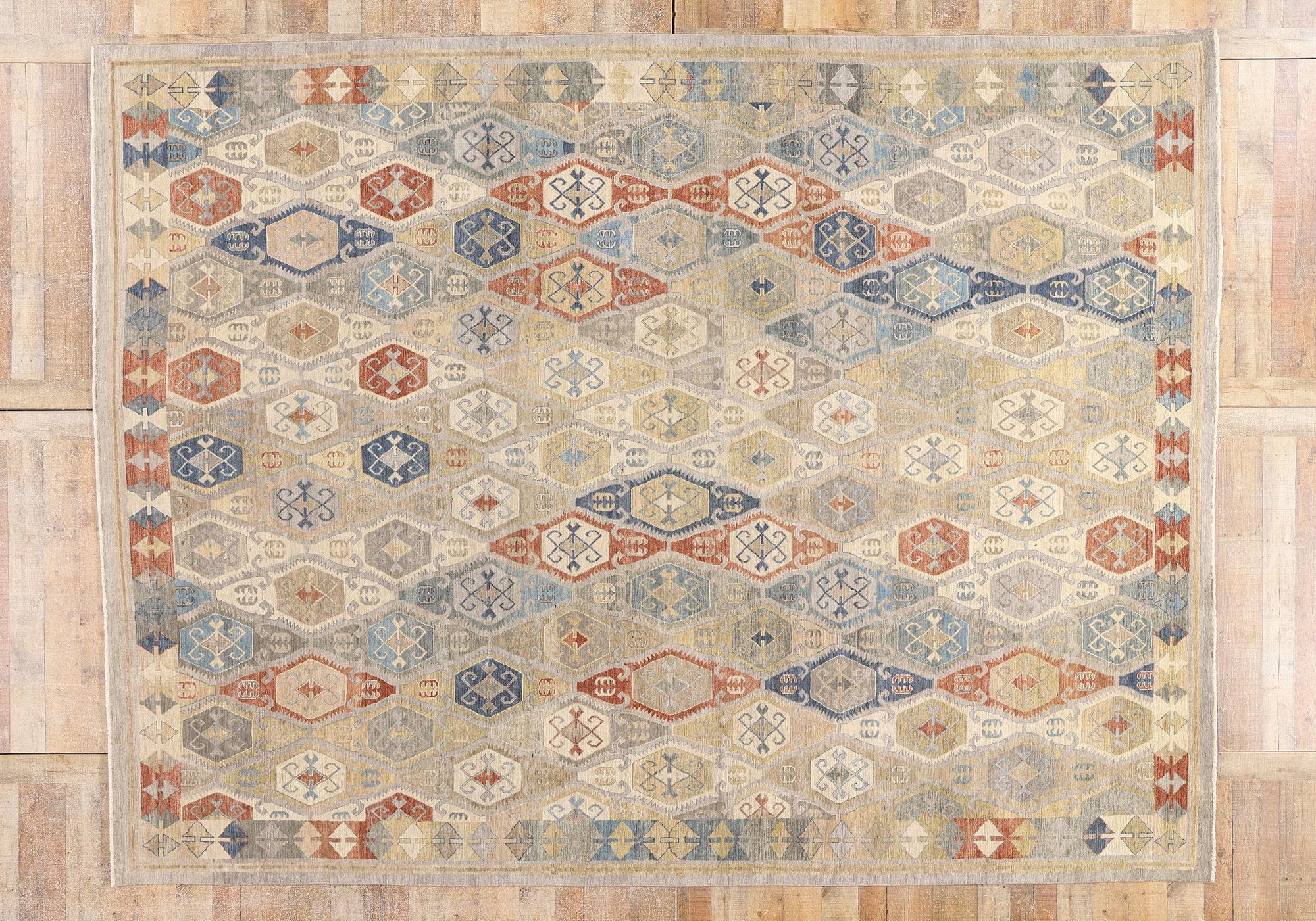 New Modern Earth-Tone Oushak Carpet with Traditional Style For Sale 1