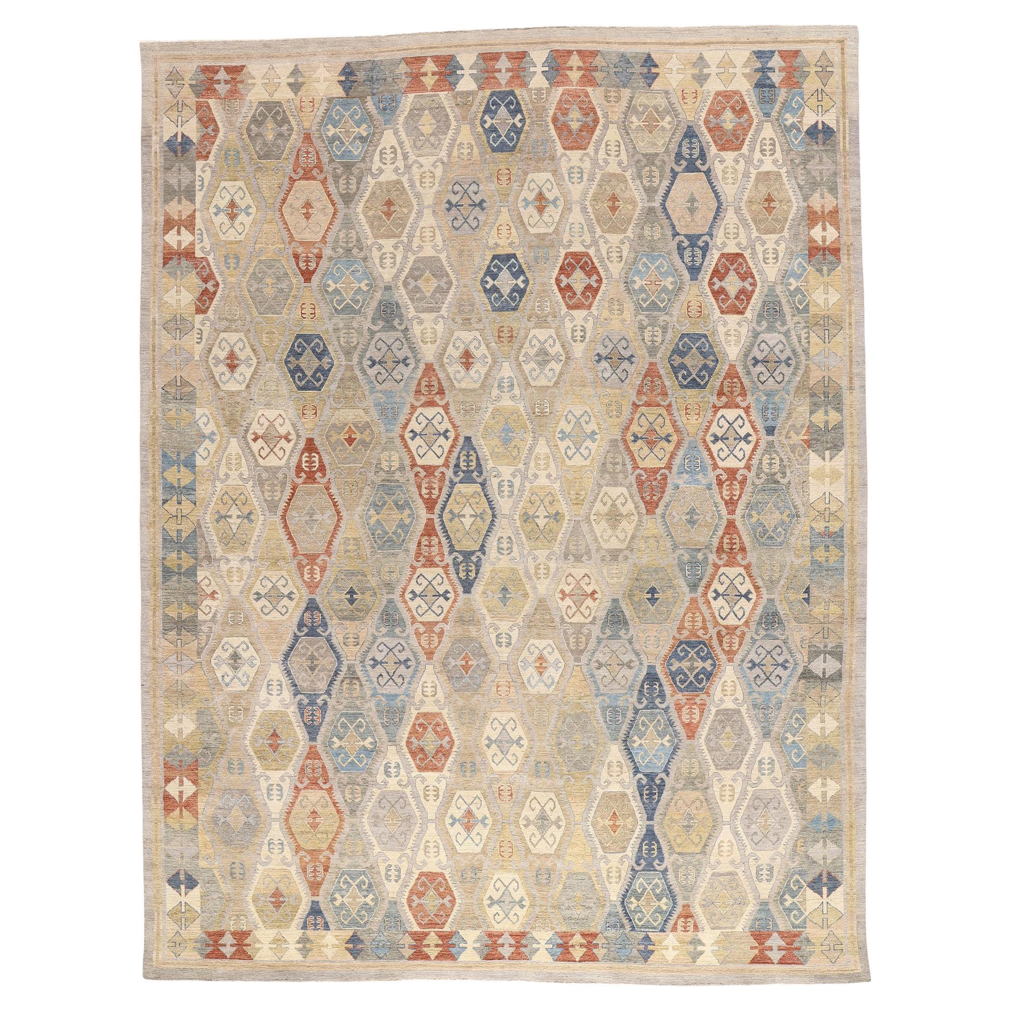 New Modern Earth-Tone Oushak Carpet with Traditional Style For Sale