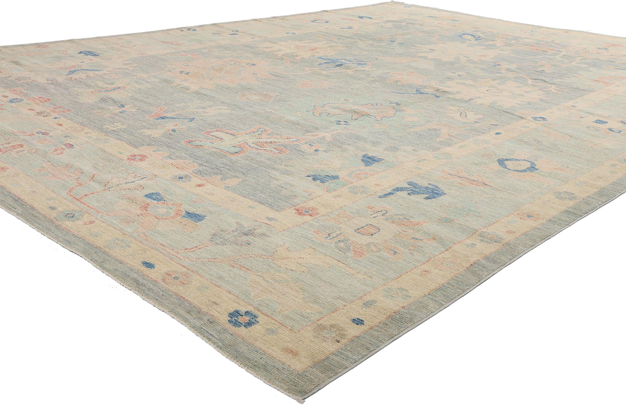 Contemporary New Modern Light Blue Oushak Rug with Transitional Style For Sale