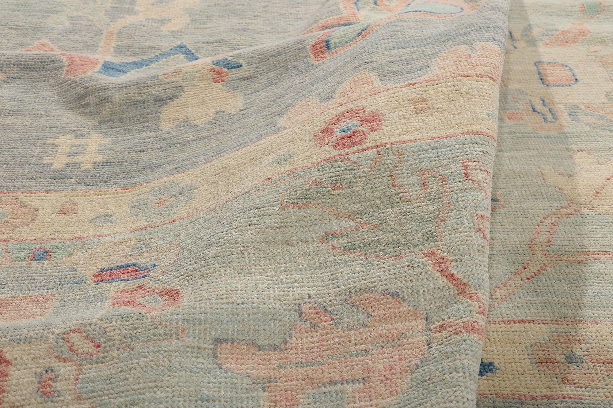 New Modern Light Blue Oushak Rug with Transitional Style In New Condition For Sale In Dallas, TX