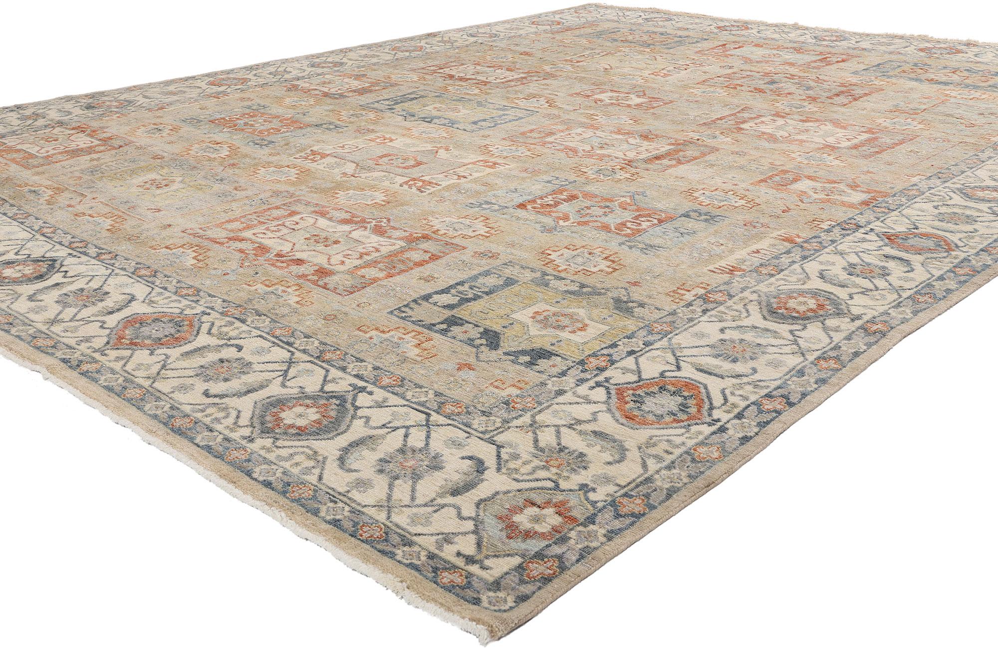 30630 New Vintage-Inspired Oushak Rug, 09'11 x 12'11. Steeped in centuries of design heritage, this hand-knotted wool vintage-inspired Oushak rug captures the poetic soul of Anatolian artistry, rendered through a modern lens. Though newly woven, it