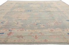 New Modern Light Blue Oushak Rug with Transitional Style