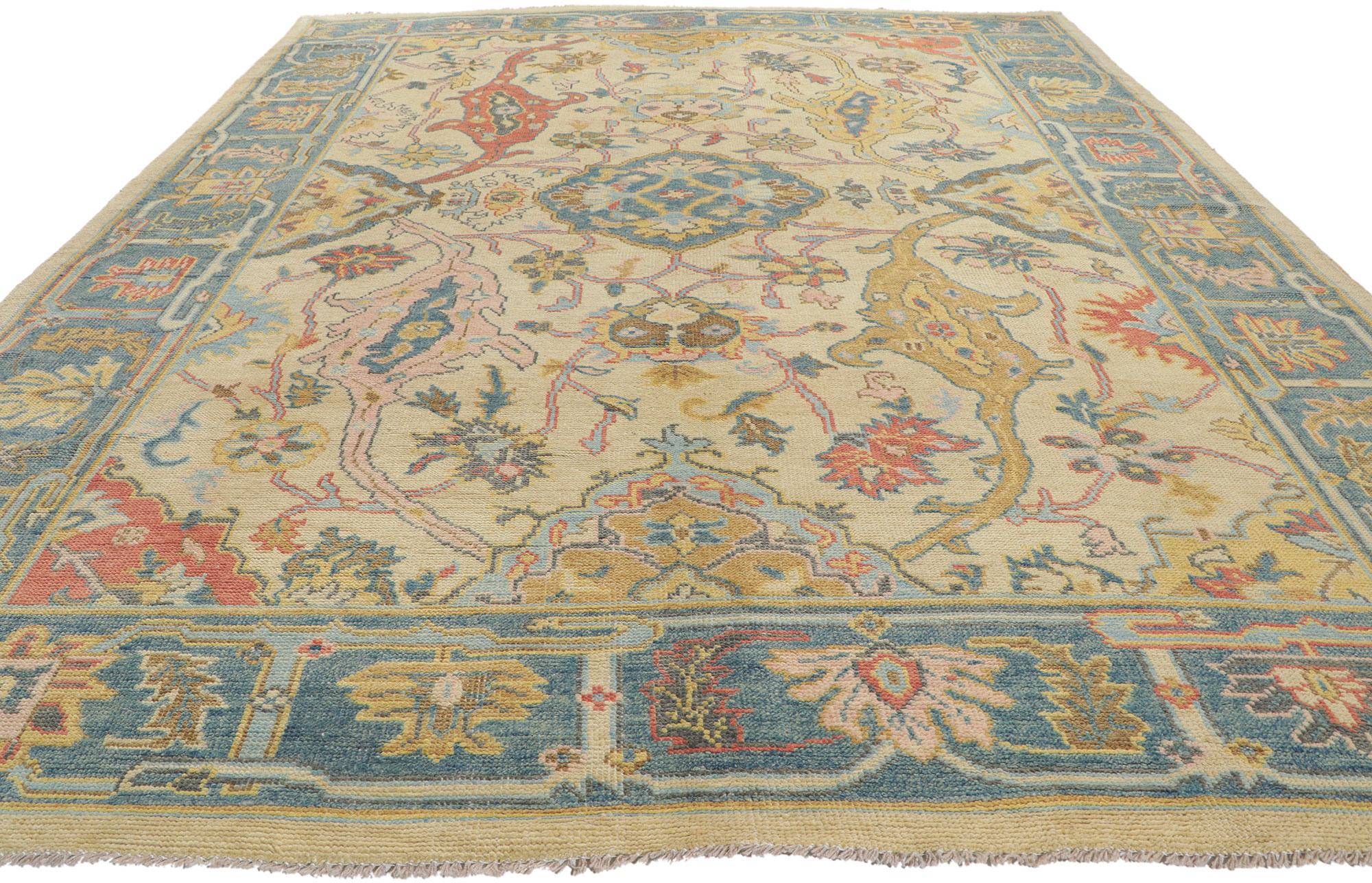 Pakistani Colorful Oushak Rug, Contemporary Elegance Meets Modern Jungalow Style For Sale