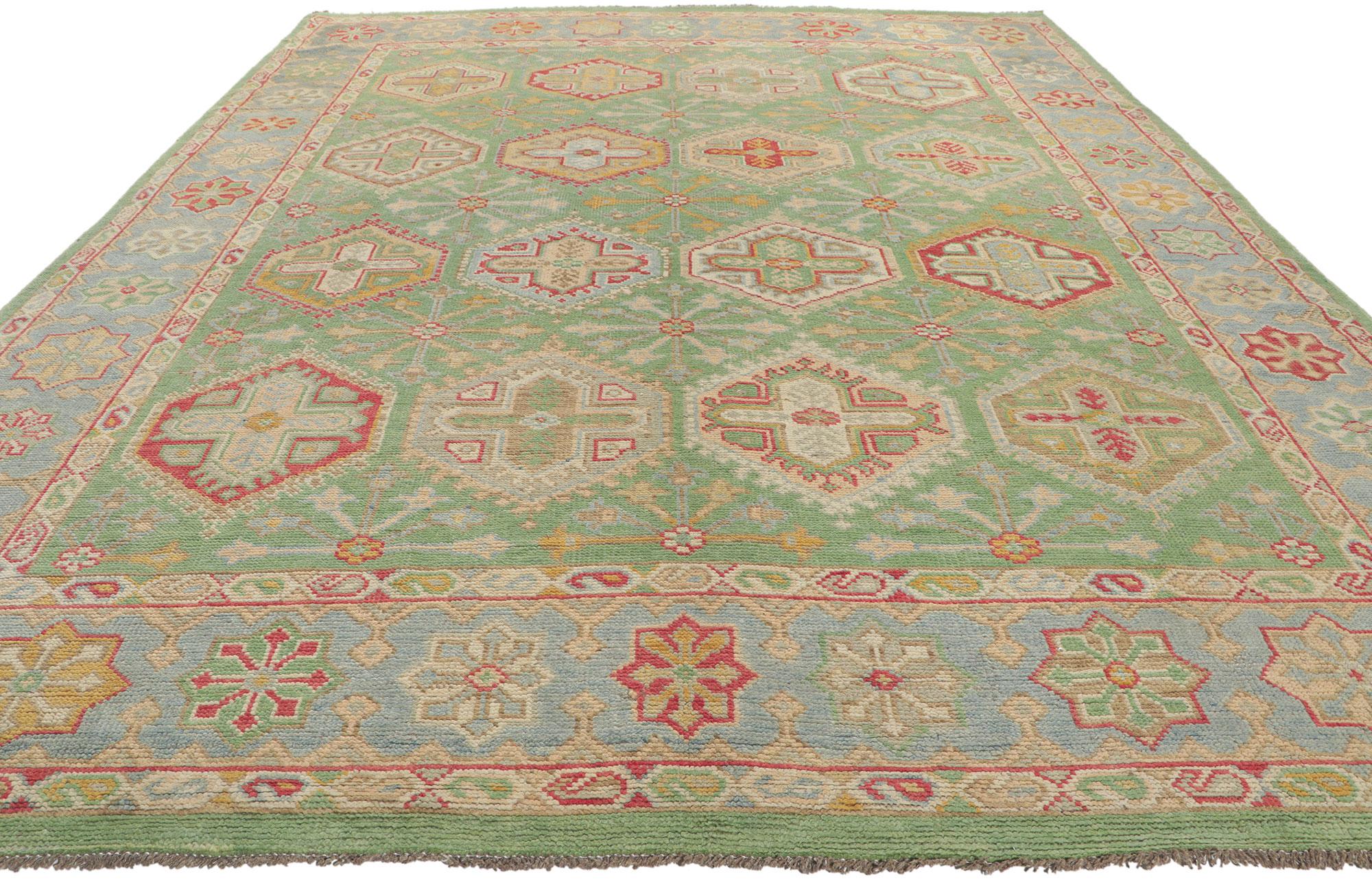 Pakistani New Contemporary Colorful Green Oushak Rug with Modern Style For Sale