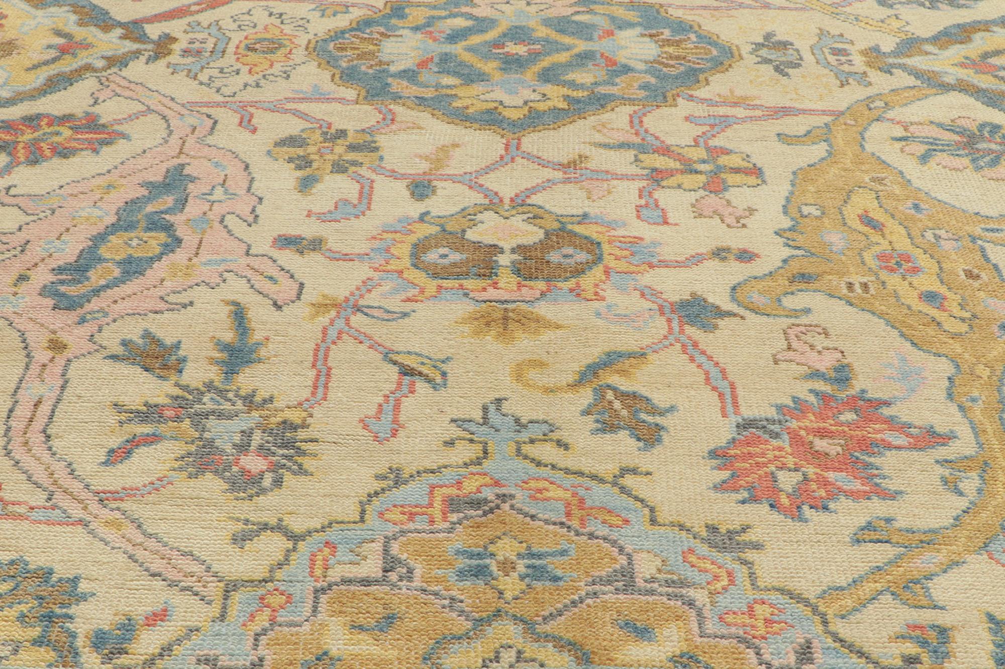 Colorful Oushak Rug, Contemporary Elegance Meets Modern Jungalow Style In New Condition For Sale In Dallas, TX
