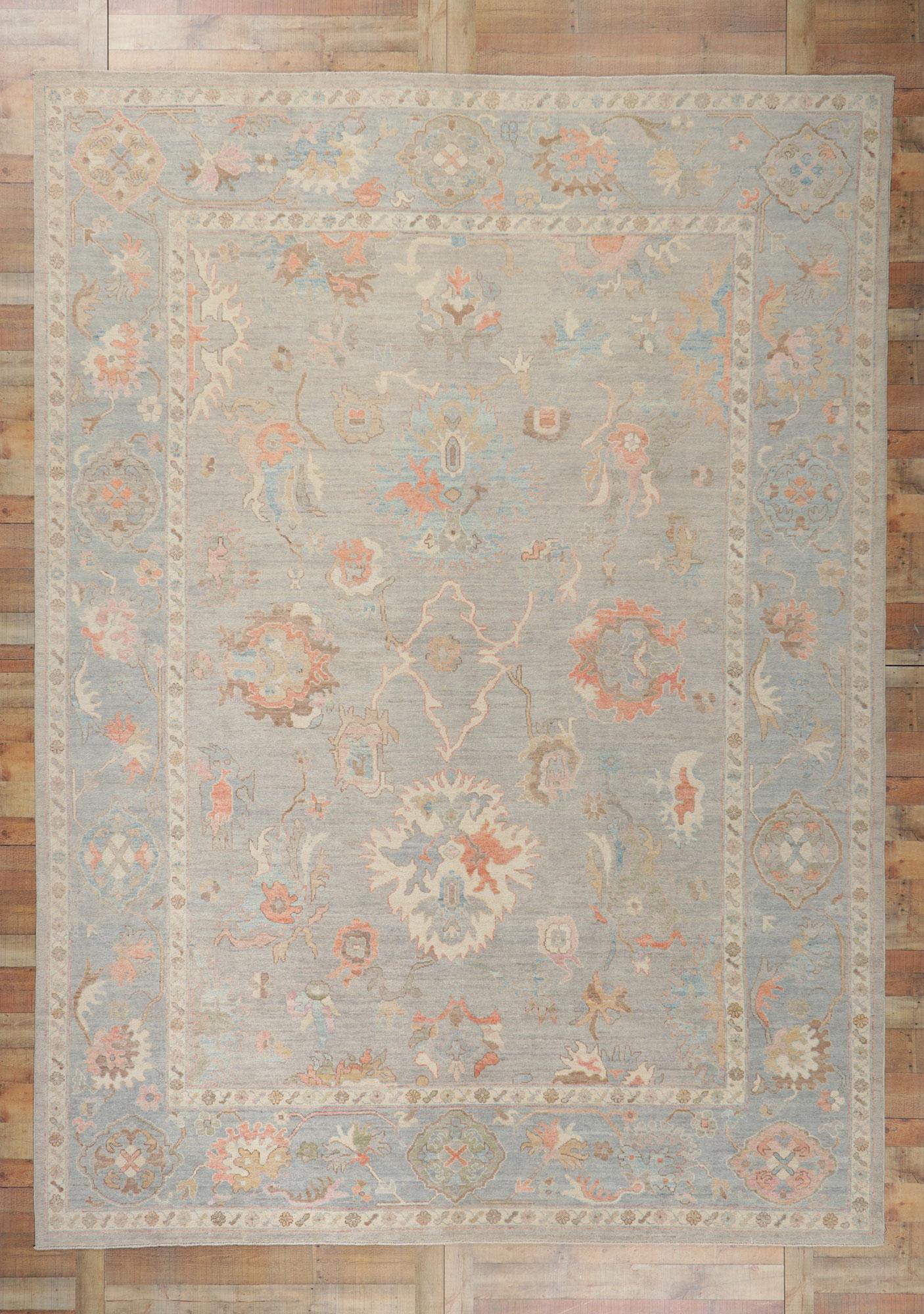 Hand-Knotted New Contemporary Oushak Rug with Modern Style For Sale