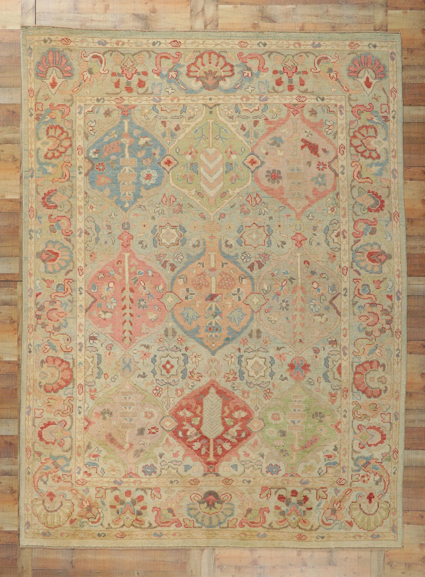 Modern Colorful Oushak Rug, Grandmillenial Meets Contemporary Elegance For Sale 3