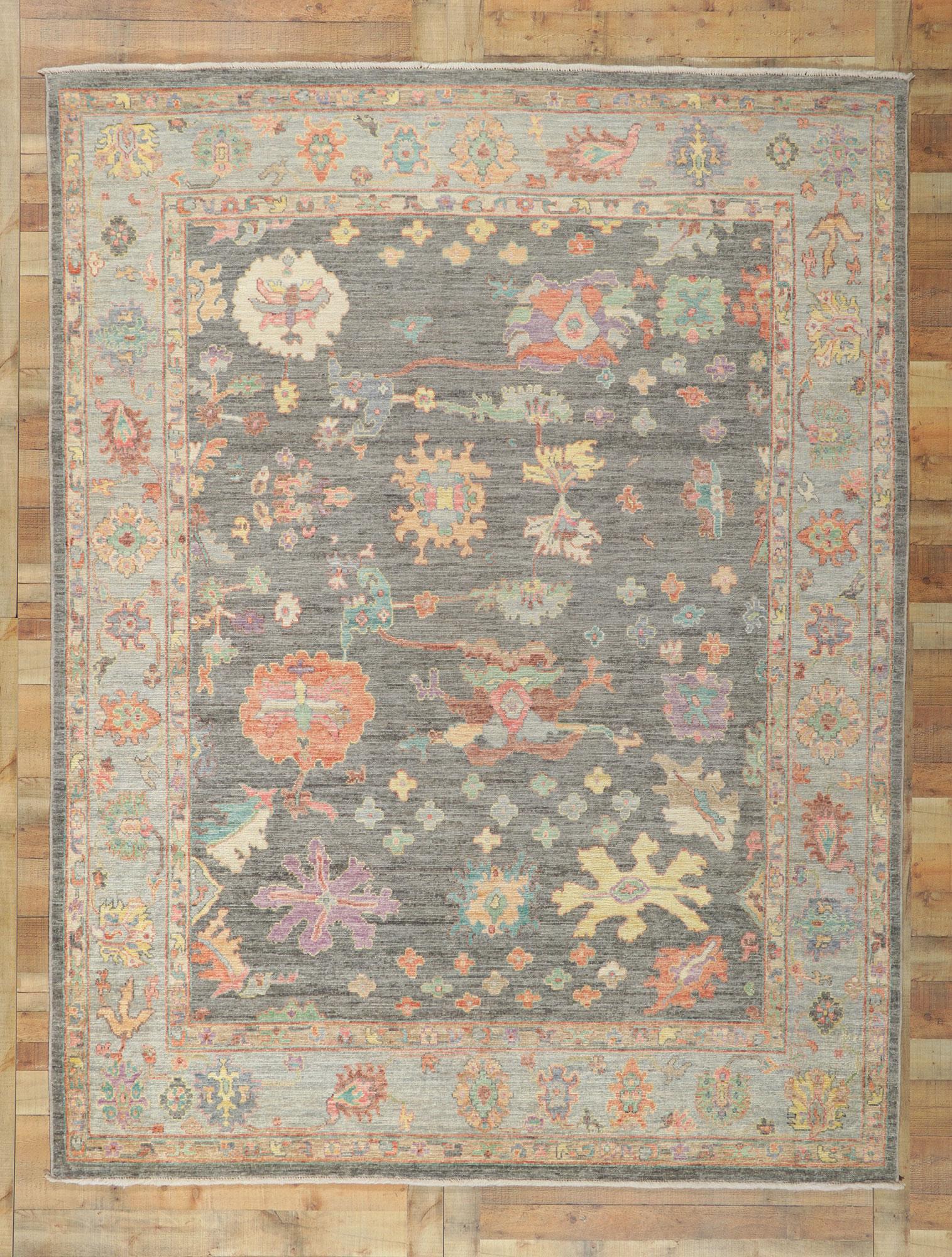 Hand-Knotted New Contemporary Oushak Rug with Modern Style For Sale