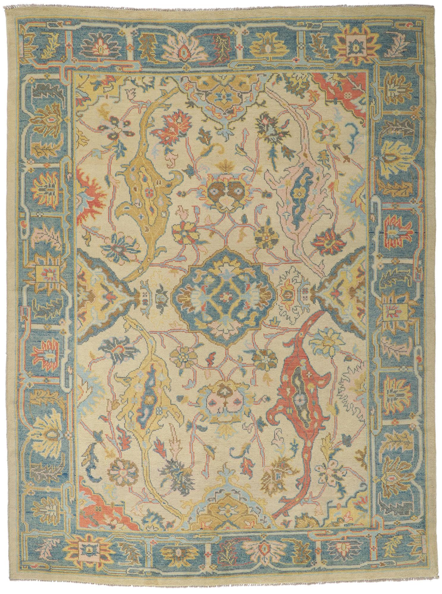 Colorful Oushak Rug, Contemporary Elegance Meets Modern Jungalow Style For Sale 6