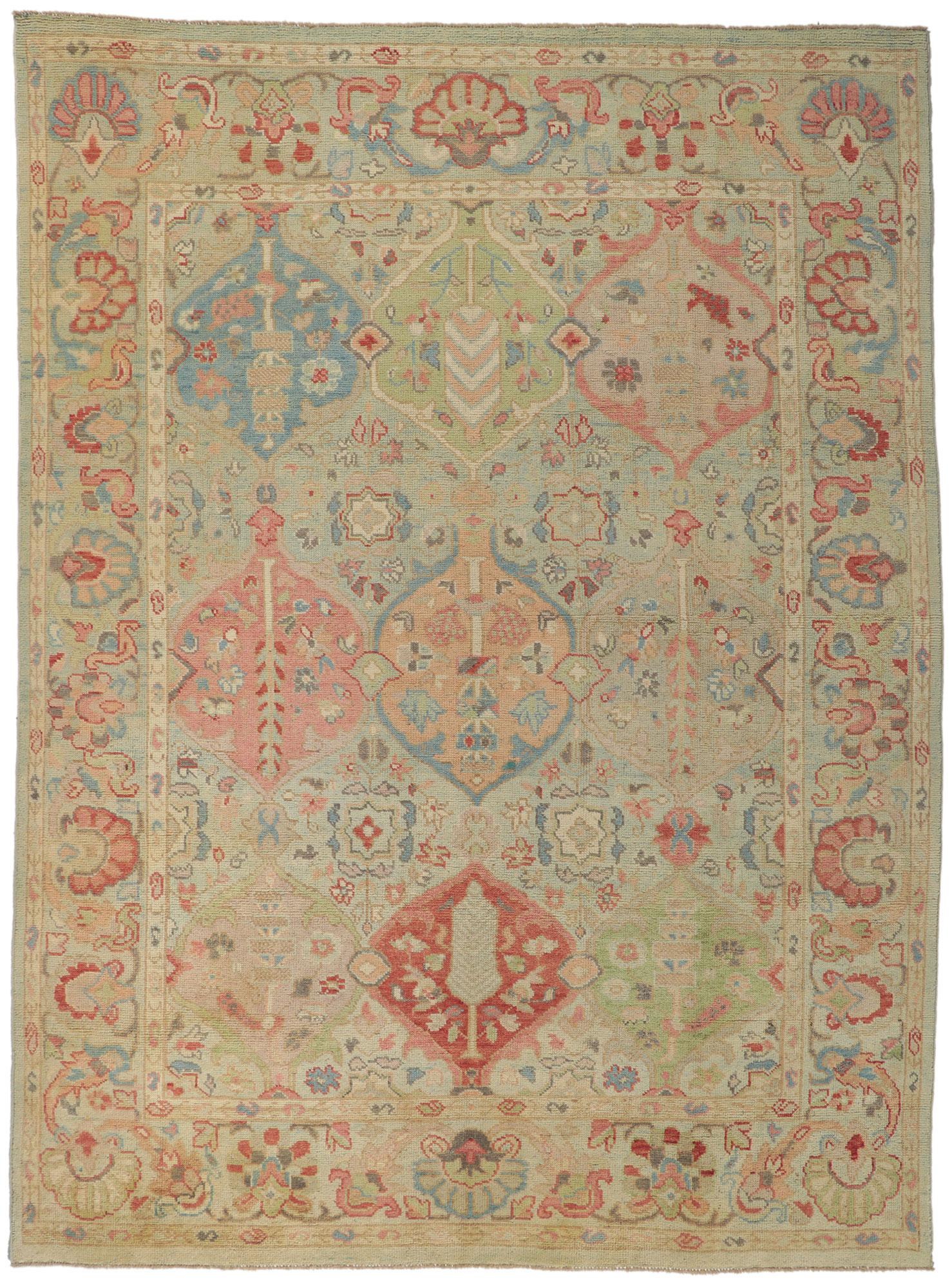 Modern Colorful Oushak Rug, Grandmillenial Meets Contemporary Elegance For Sale 4
