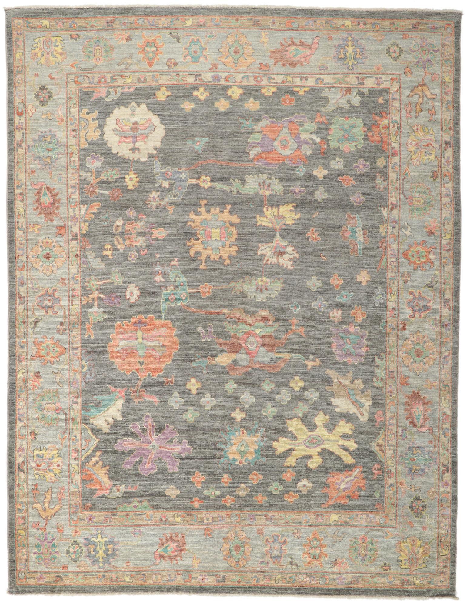 Laine Nouveau tapis contemporain d'Oushak de style moderne en vente