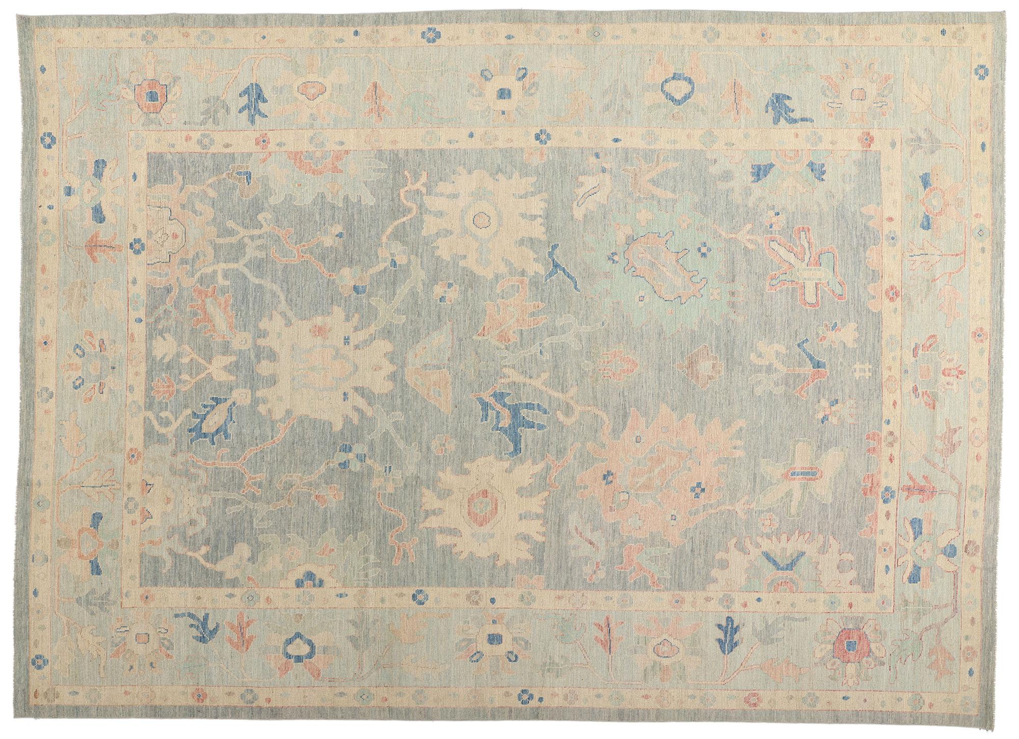 New Modern Light Blue Oushak Rug with Transitional Style For Sale 2