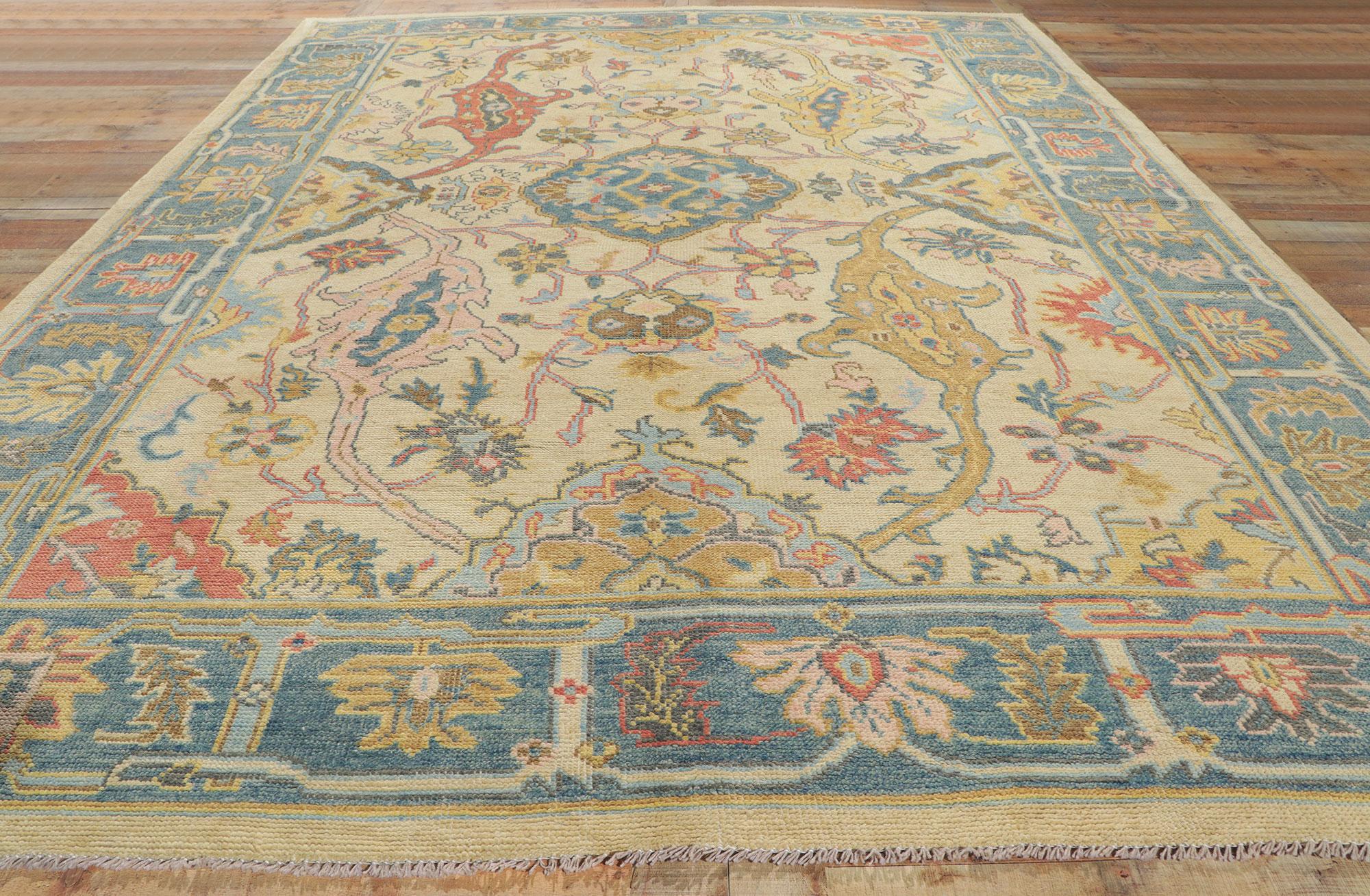 Colorful Oushak Rug, Contemporary Elegance Meets Modern Jungalow Style For Sale 4
