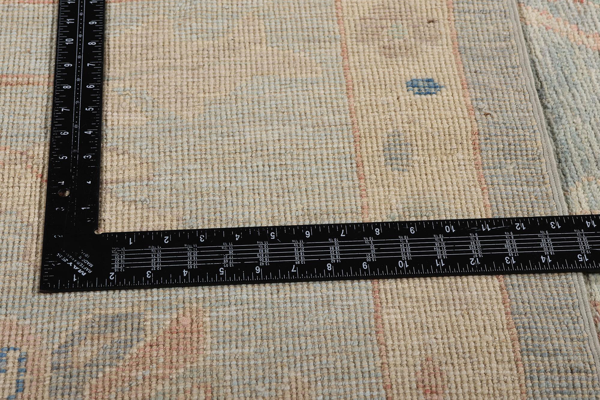 Hand-Knotted New Modern Light Blue Oushak Rug with Transitional Style For Sale