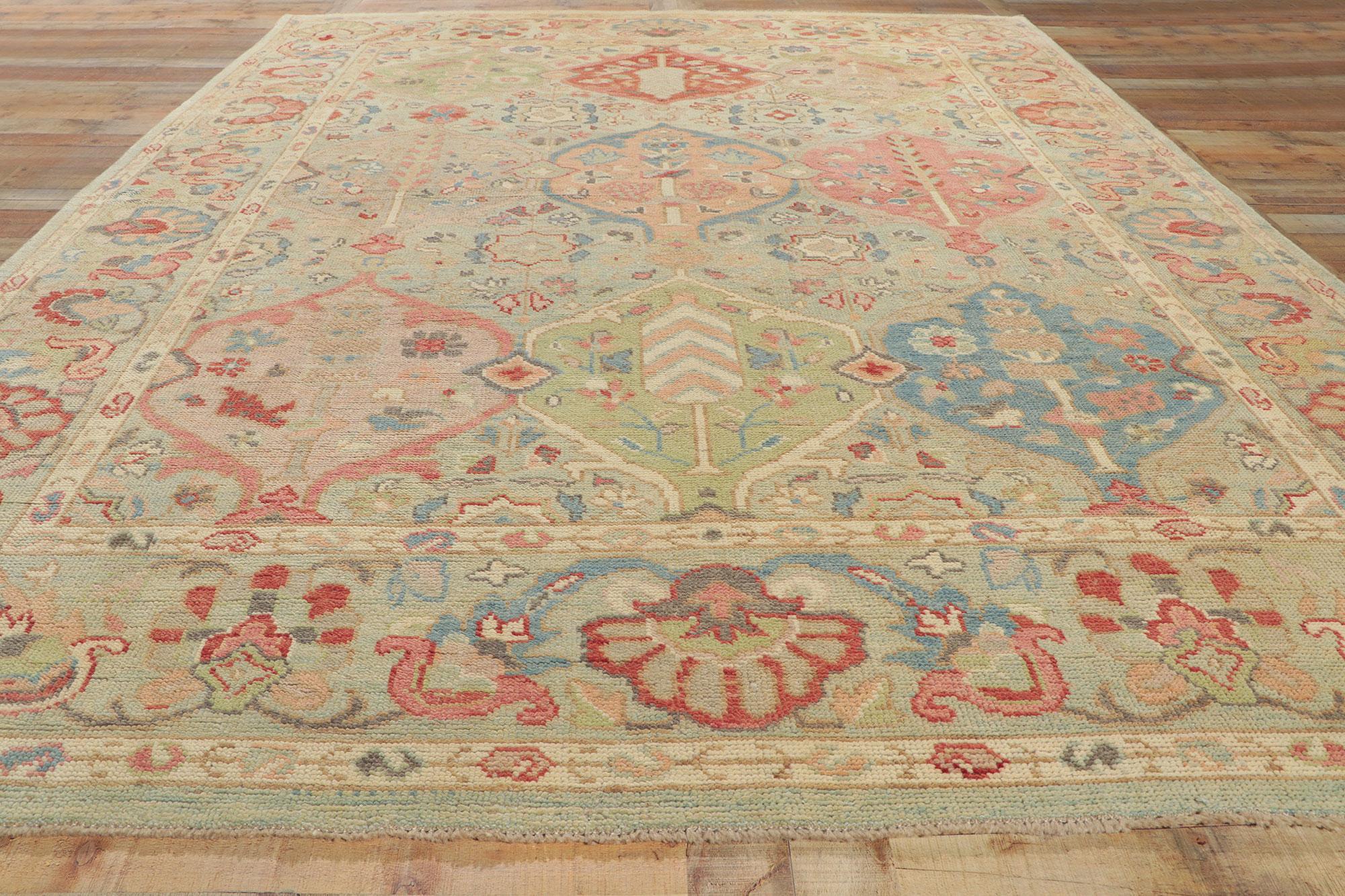 Modern Colorful Oushak Rug, Grandmillenial Meets Contemporary Elegance For Sale 2