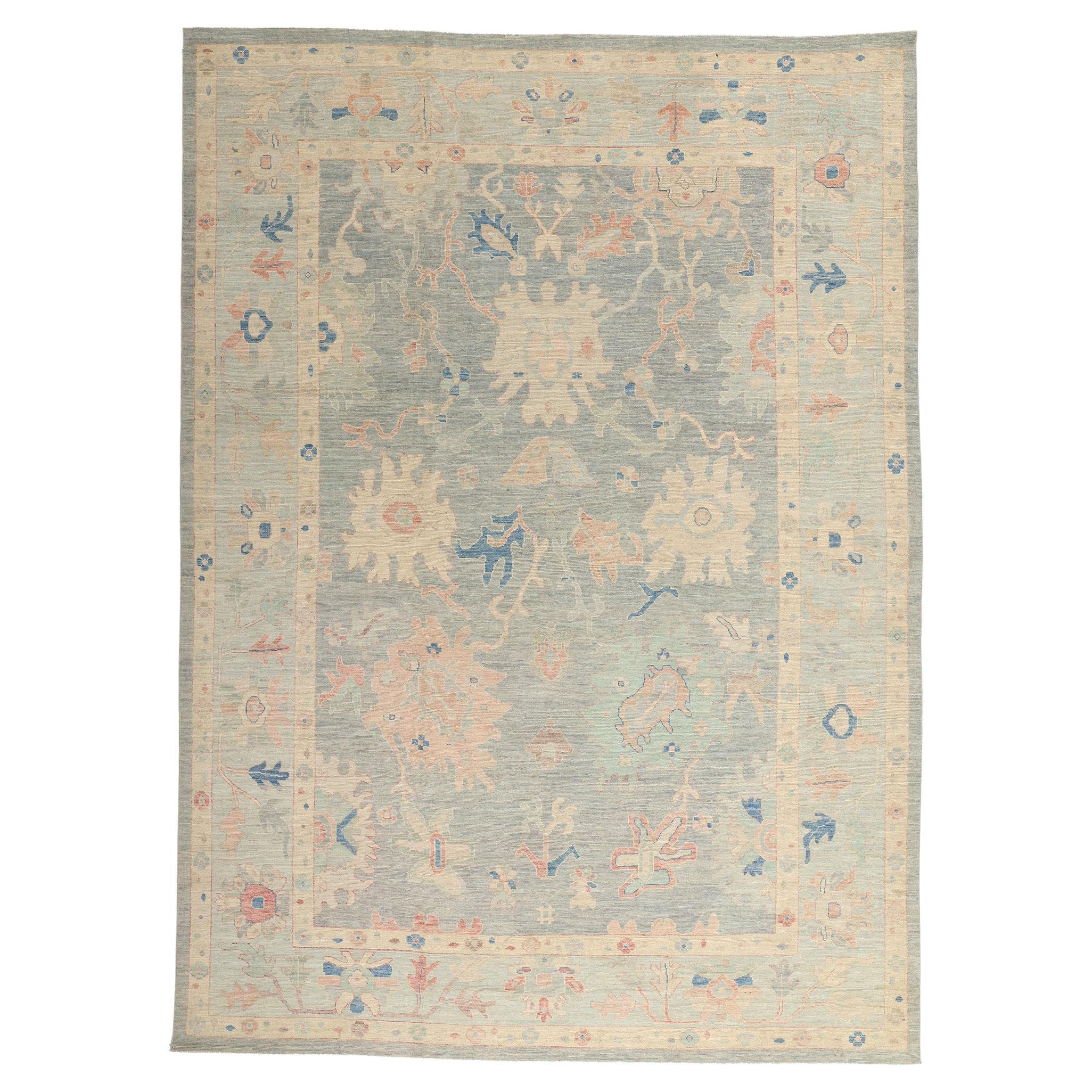 New Modern Light Blue Oushak Rug with Transitional Style For Sale