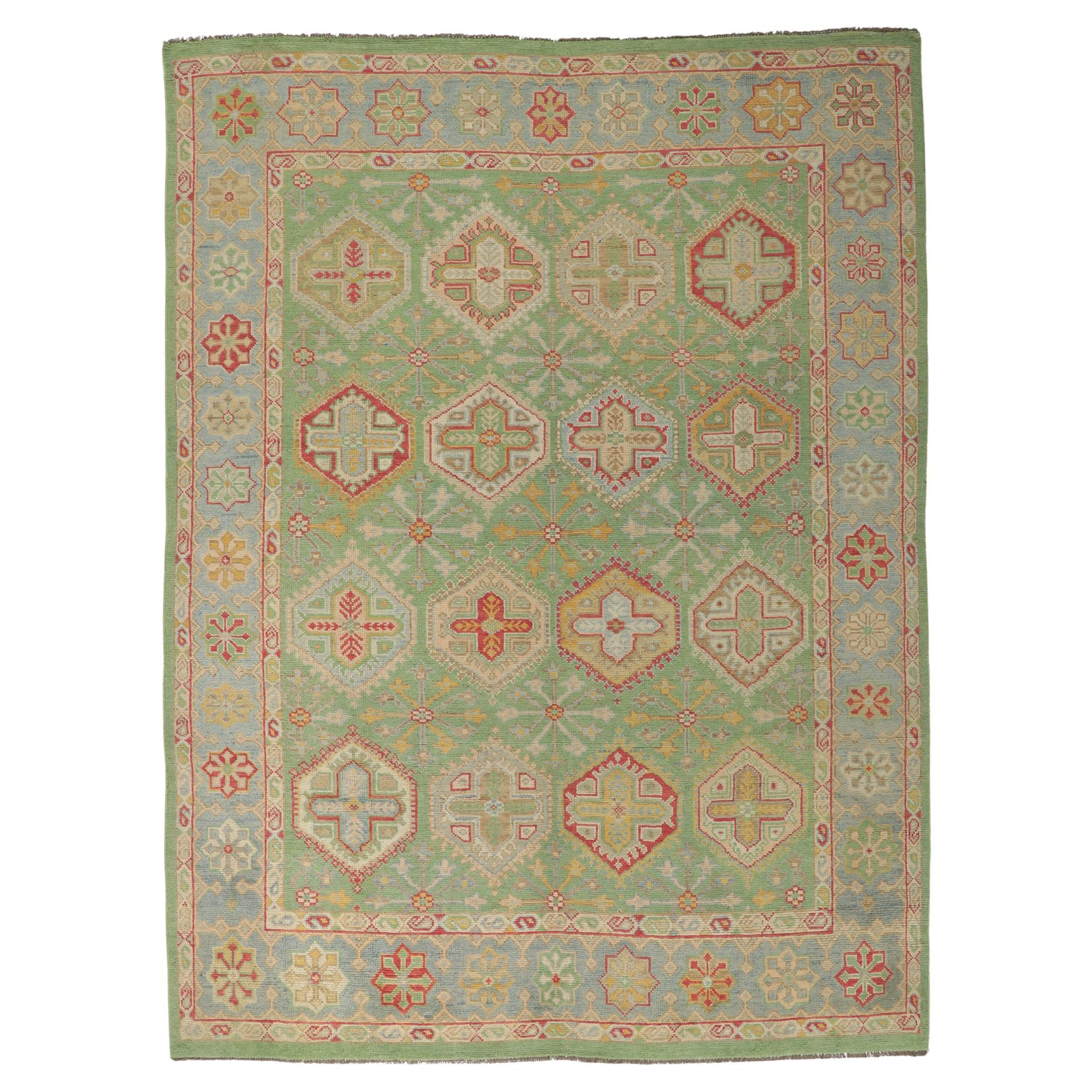 New Contemporary Colorful Green Oushak Rug with Modern Style For Sale