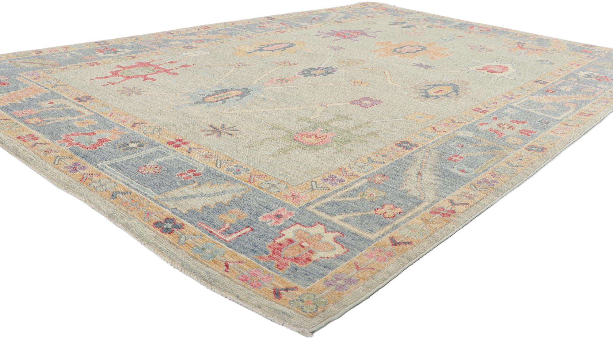 80919 New Contemporary Oushak Rug with Soft Colors, 06'01 x 09'02.