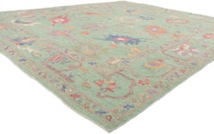 New Colorful Green Oushak Rug with Modern Style