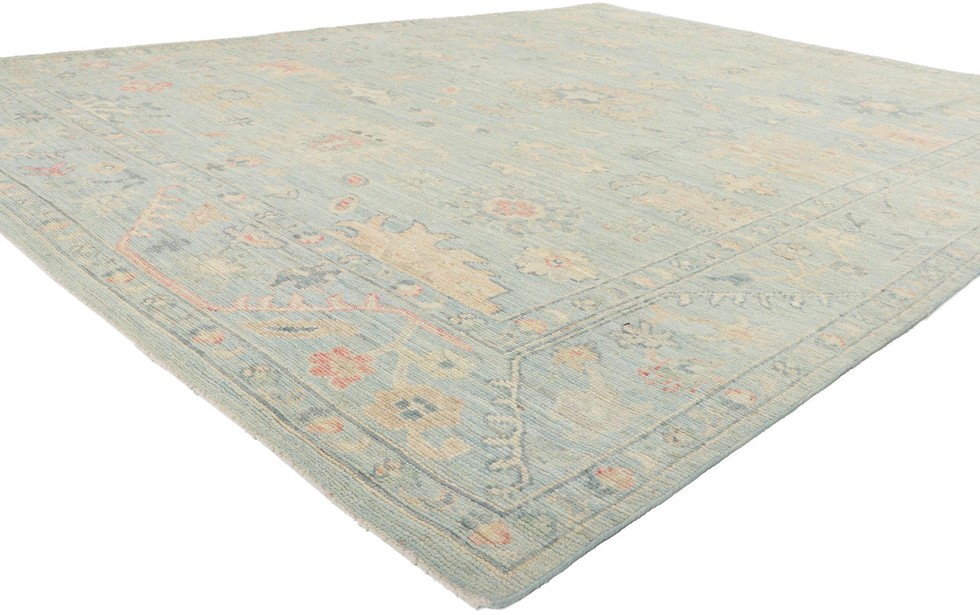 80895 Colorful Pastel Oushak Rug with Modern Style, 07'09 x 09'09. 
Indulgently crafted and steeped in the refined opulence of Regencycore with a modern twist, this hand-knotted wool pastel Oushak rug unfolds as a masterpiece of modern