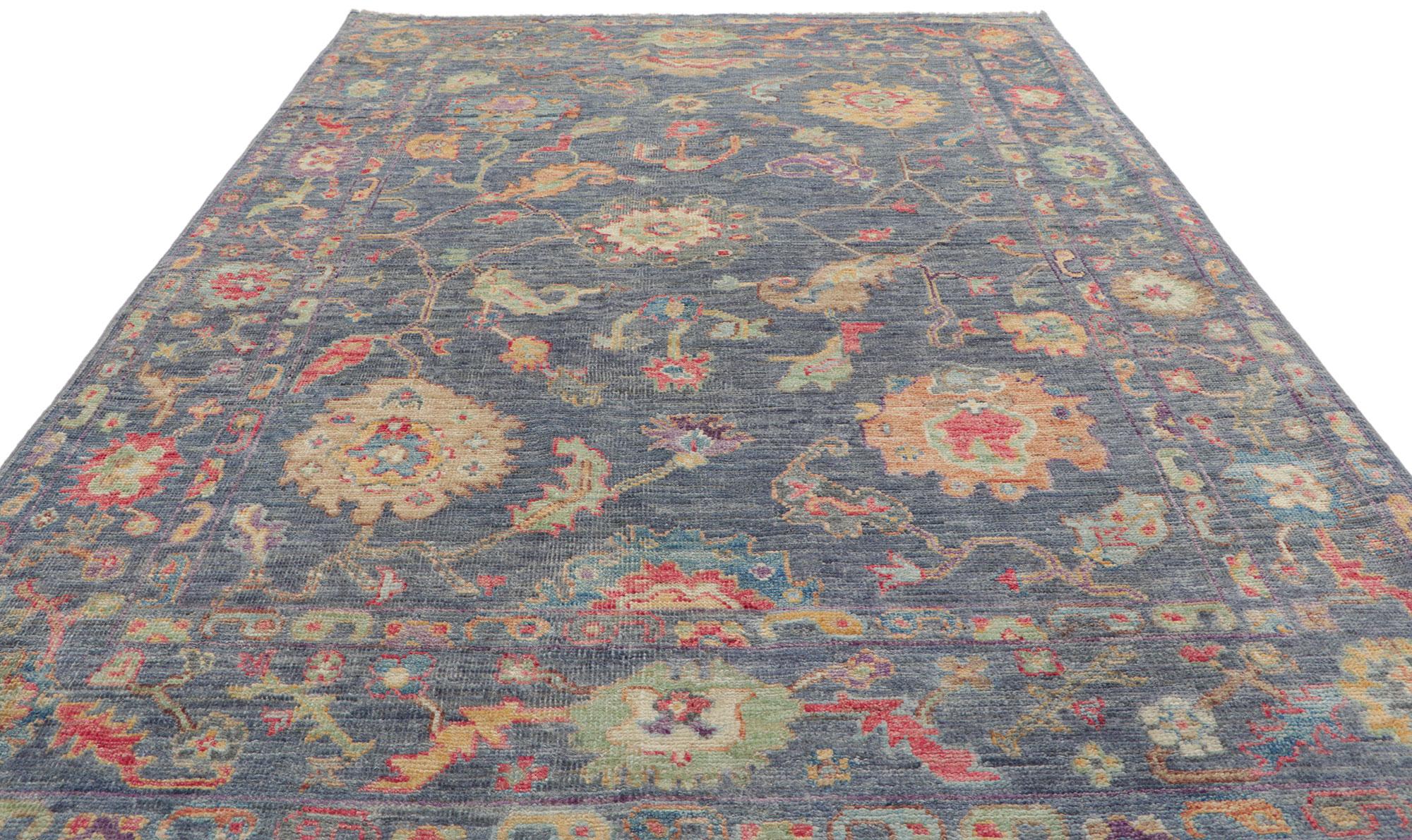 Hand-Knotted New Contemporary Oushak Rug with Soft Colors For Sale