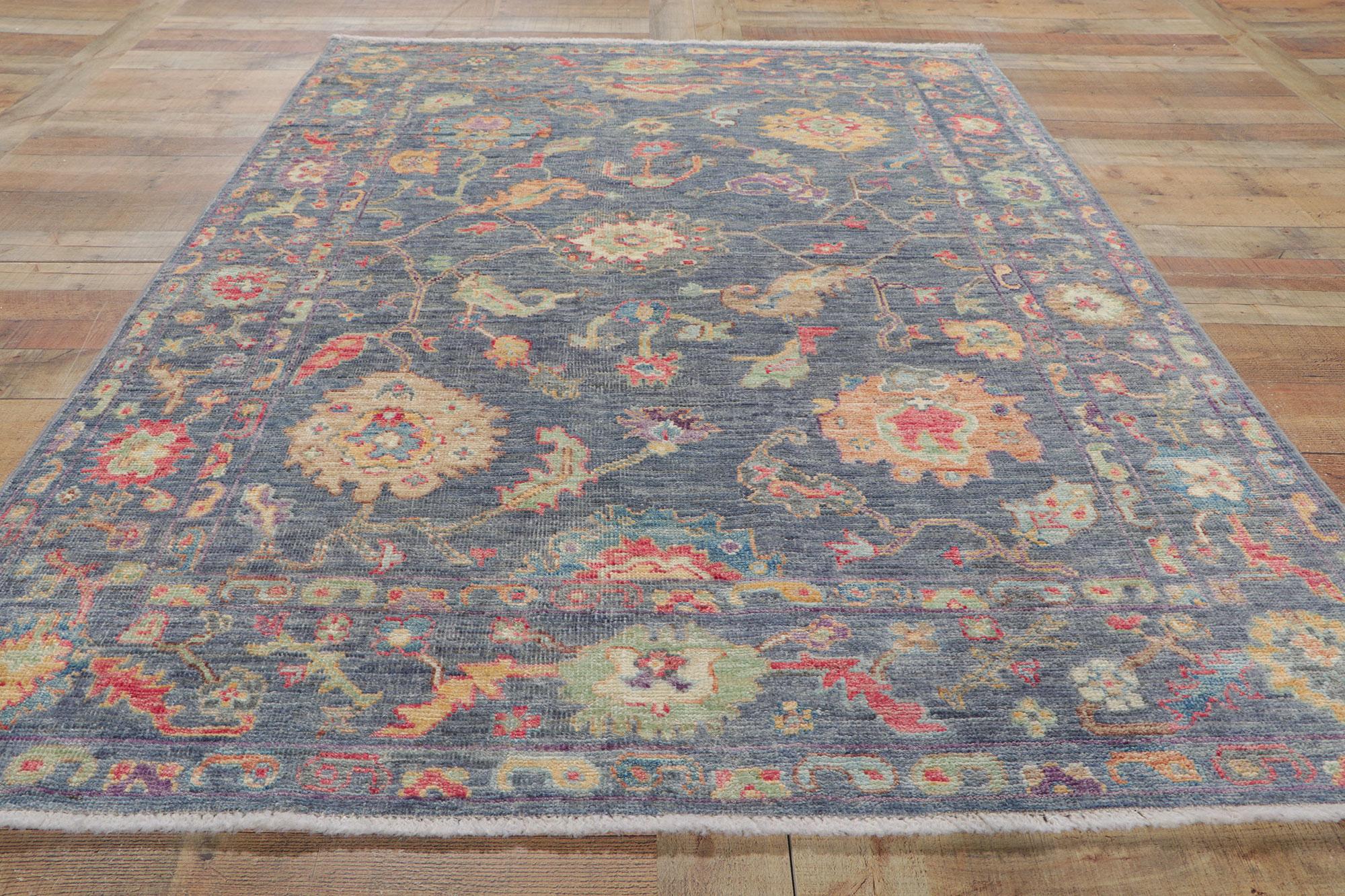 Wool New Contemporary Oushak Rug with Soft Colors For Sale