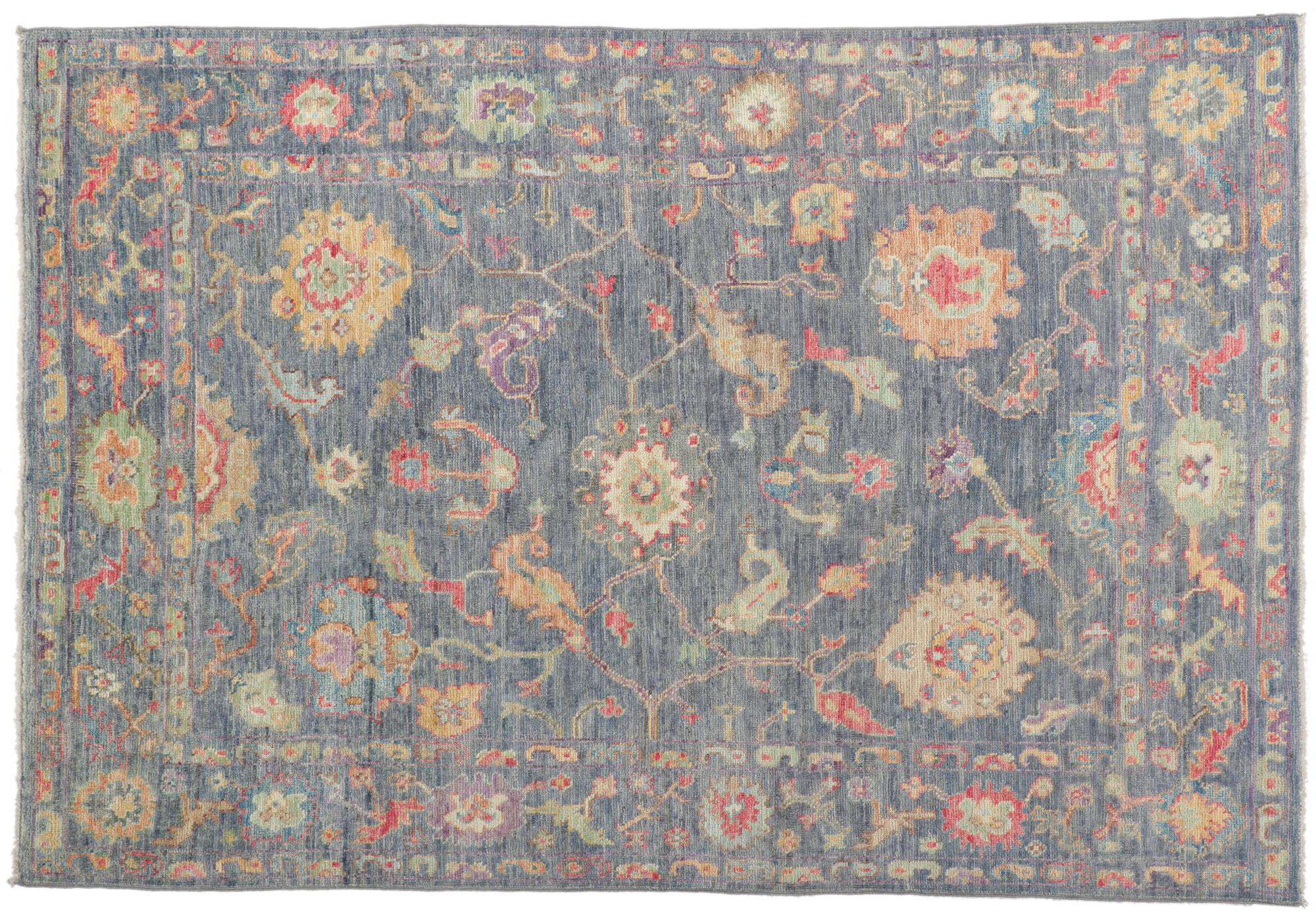 New Contemporary Oushak Rug with Soft Colors For Sale 3