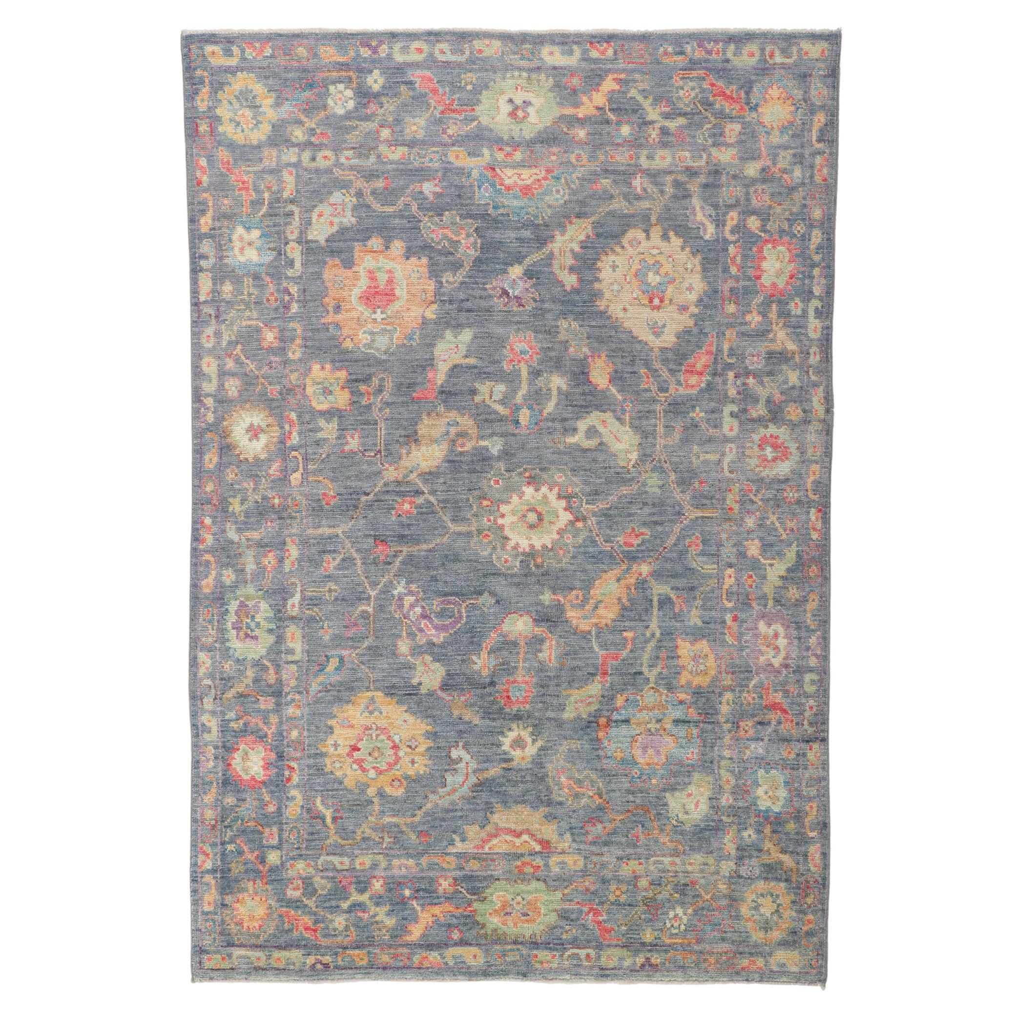 New Contemporary Oushak Rug with Soft Colors For Sale