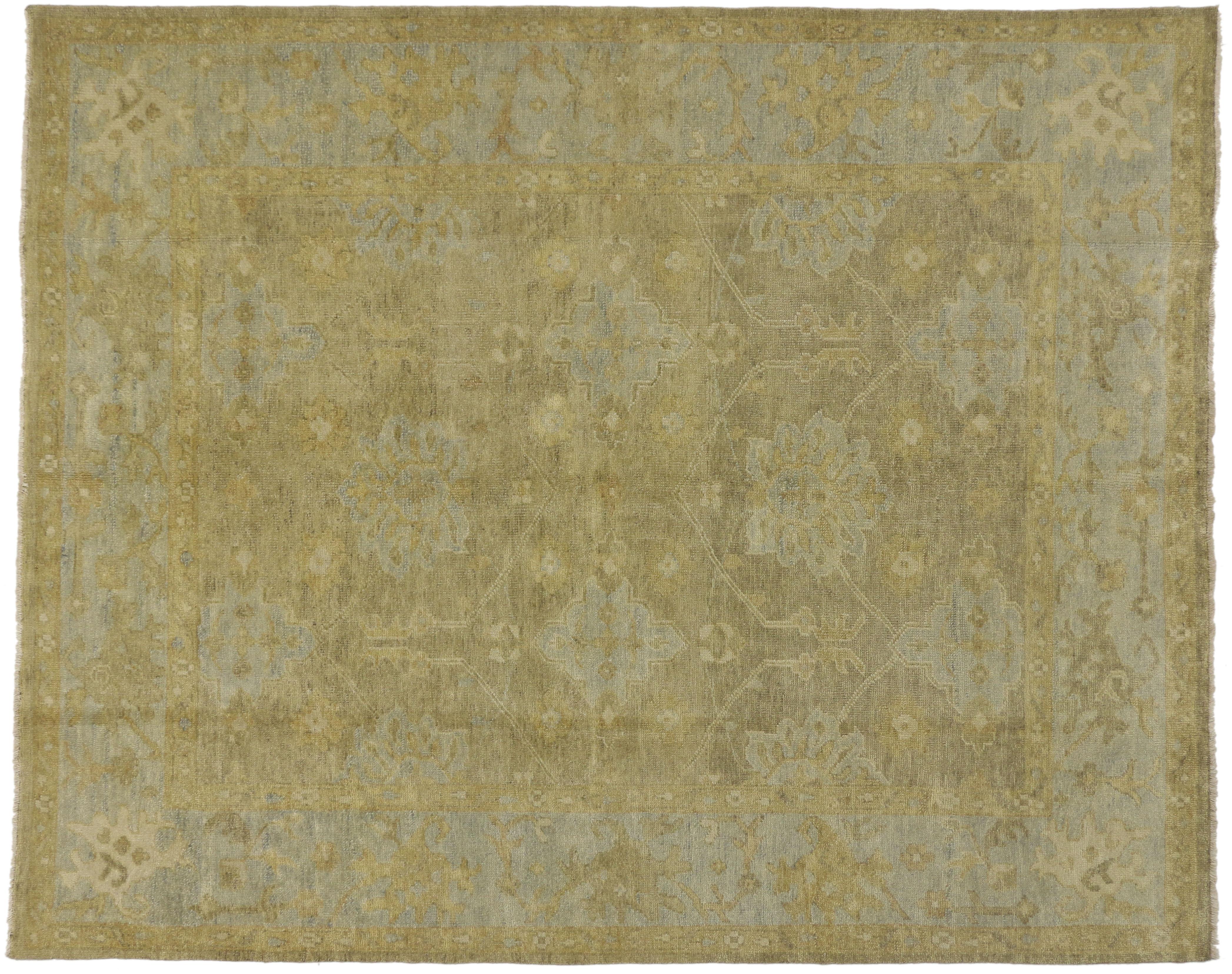 New Contemporary Oushak Rug with Swedish Gustavian Style, Transitional Area Rug 1
