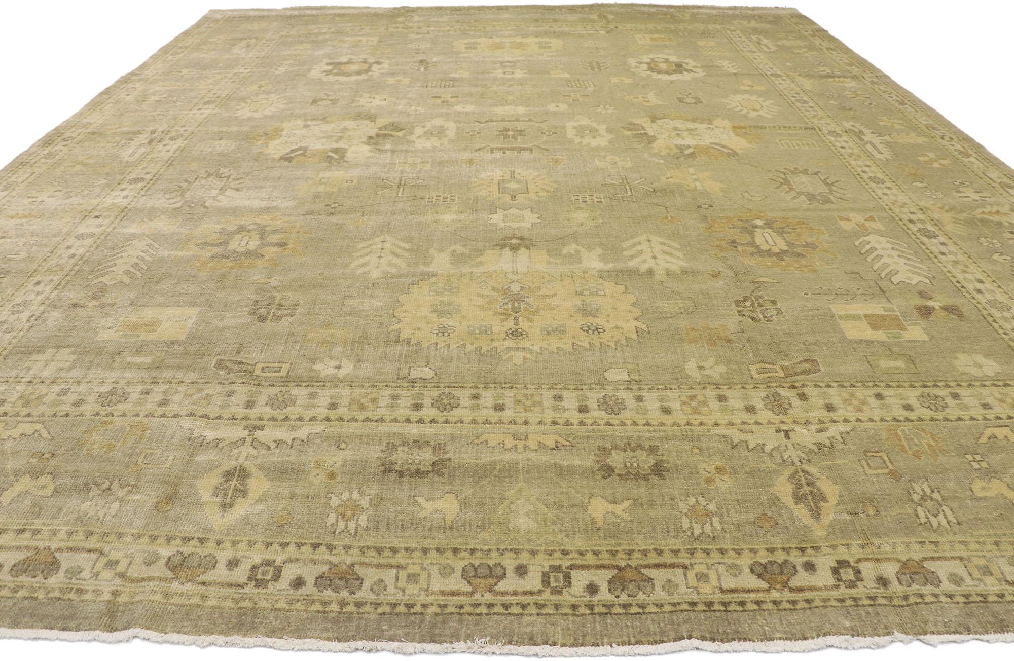 Indian New Contemporary Oushak Rug with Transitional Style and Warm, Neutral Colors For Sale