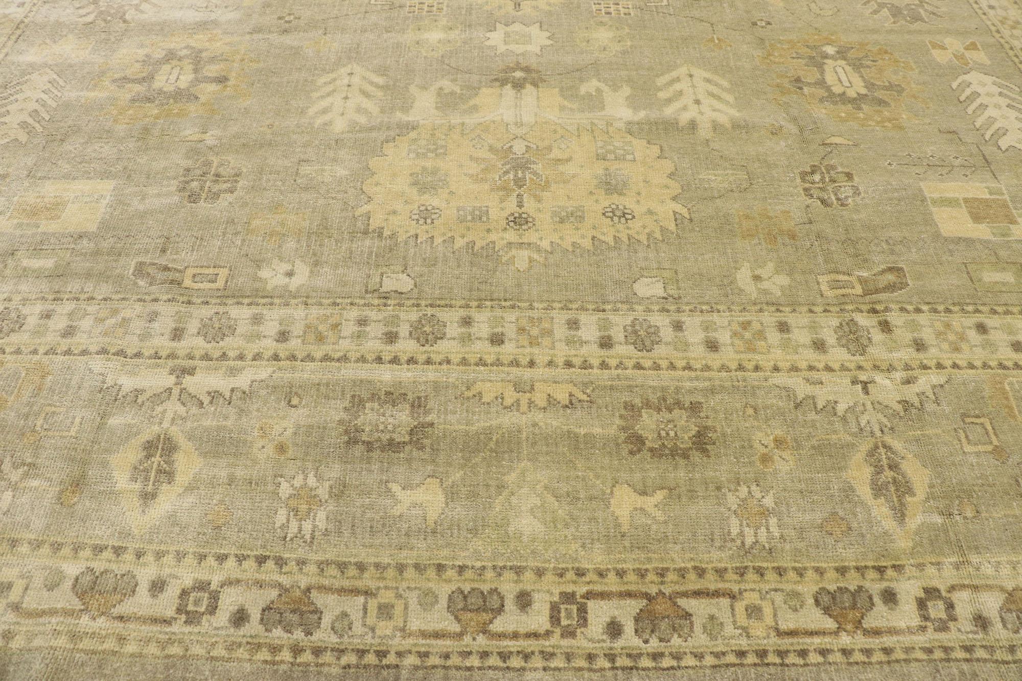 Hand-Knotted New Contemporary Oushak Rug with Transitional Style and Warm, Neutral Colors For Sale