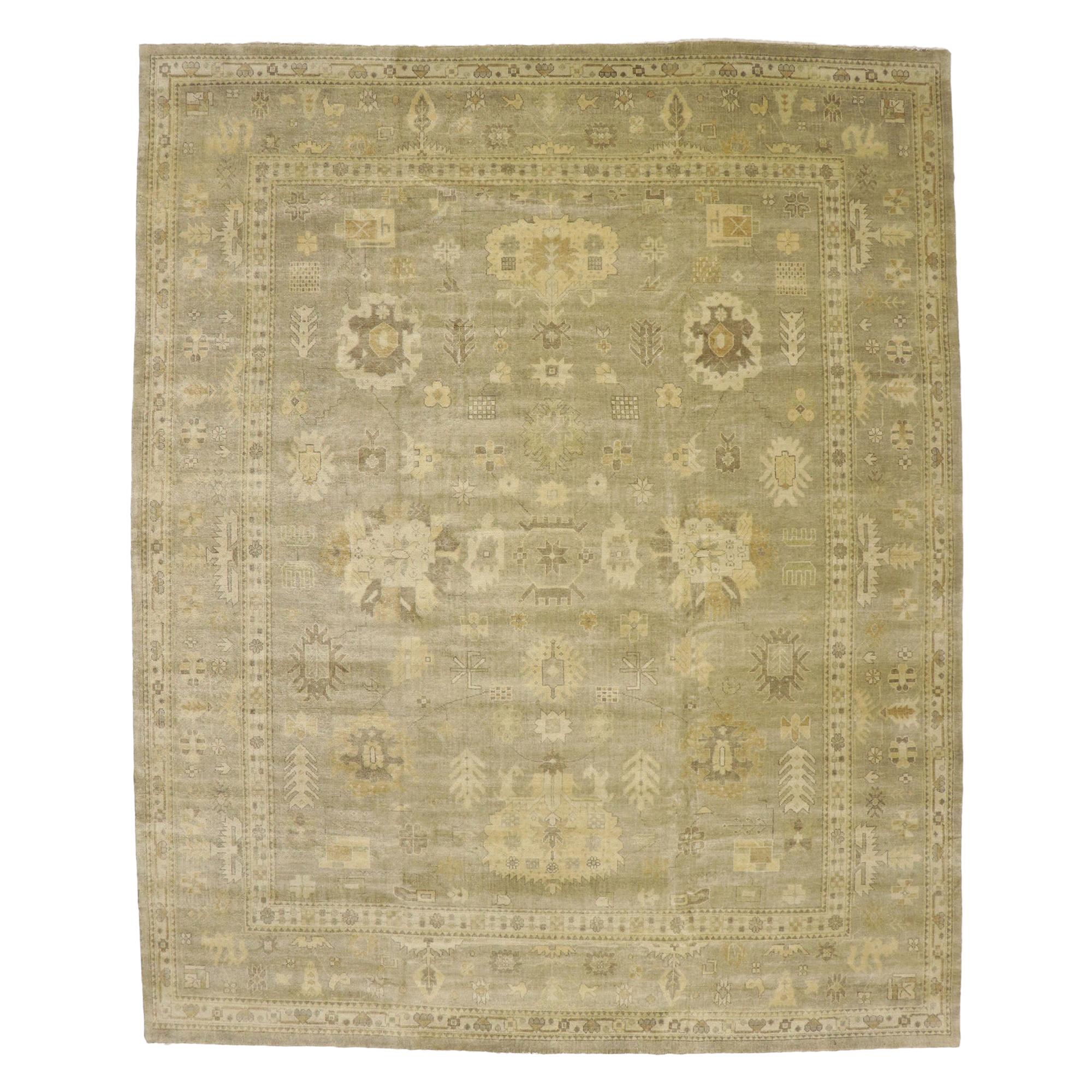 New Contemporary Oushak Rug with Transitional Style and Warm, Neutral Colors For Sale