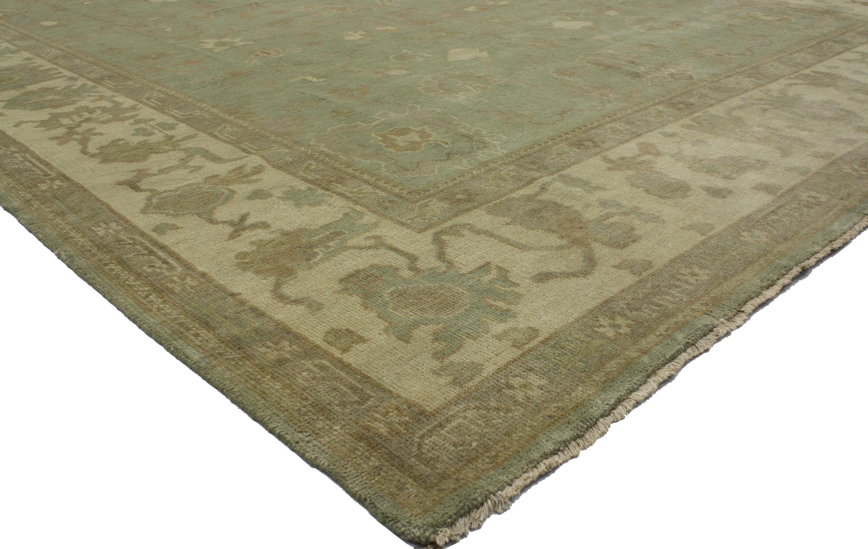 Indian New Transitional Area Rug with Oushak Pattern and Eclectic Cottage Style