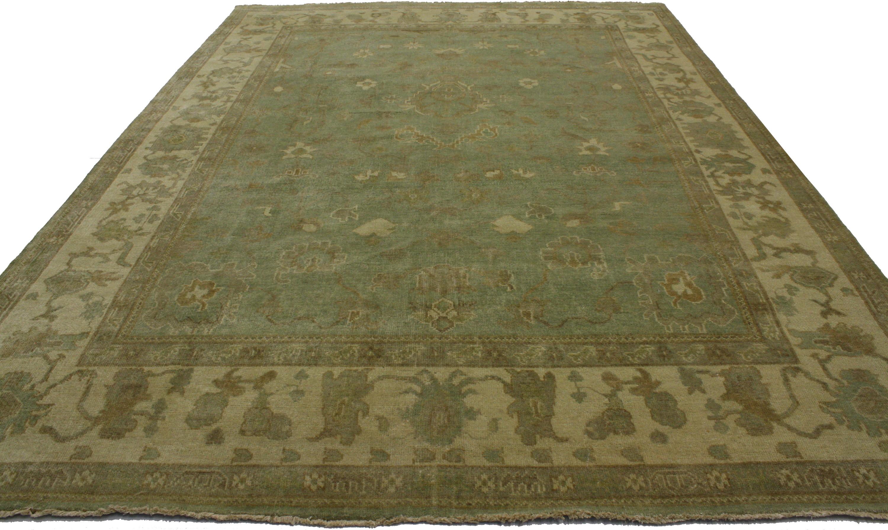 Hand-Knotted New Transitional Area Rug with Oushak Pattern and Eclectic Cottage Style