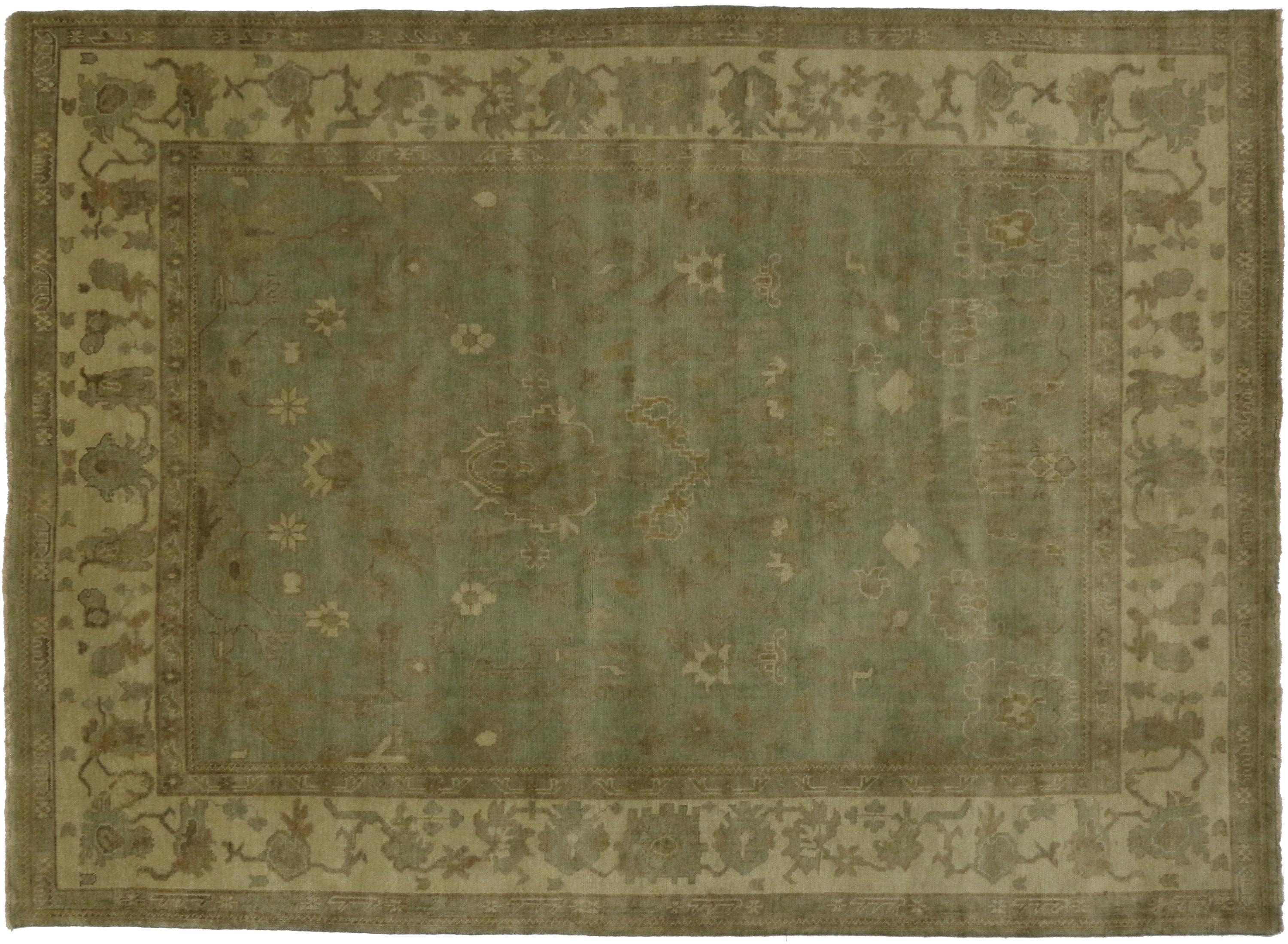 Arts and Crafts New Transitional Area Rug with Oushak Pattern and Eclectic Cottage Style