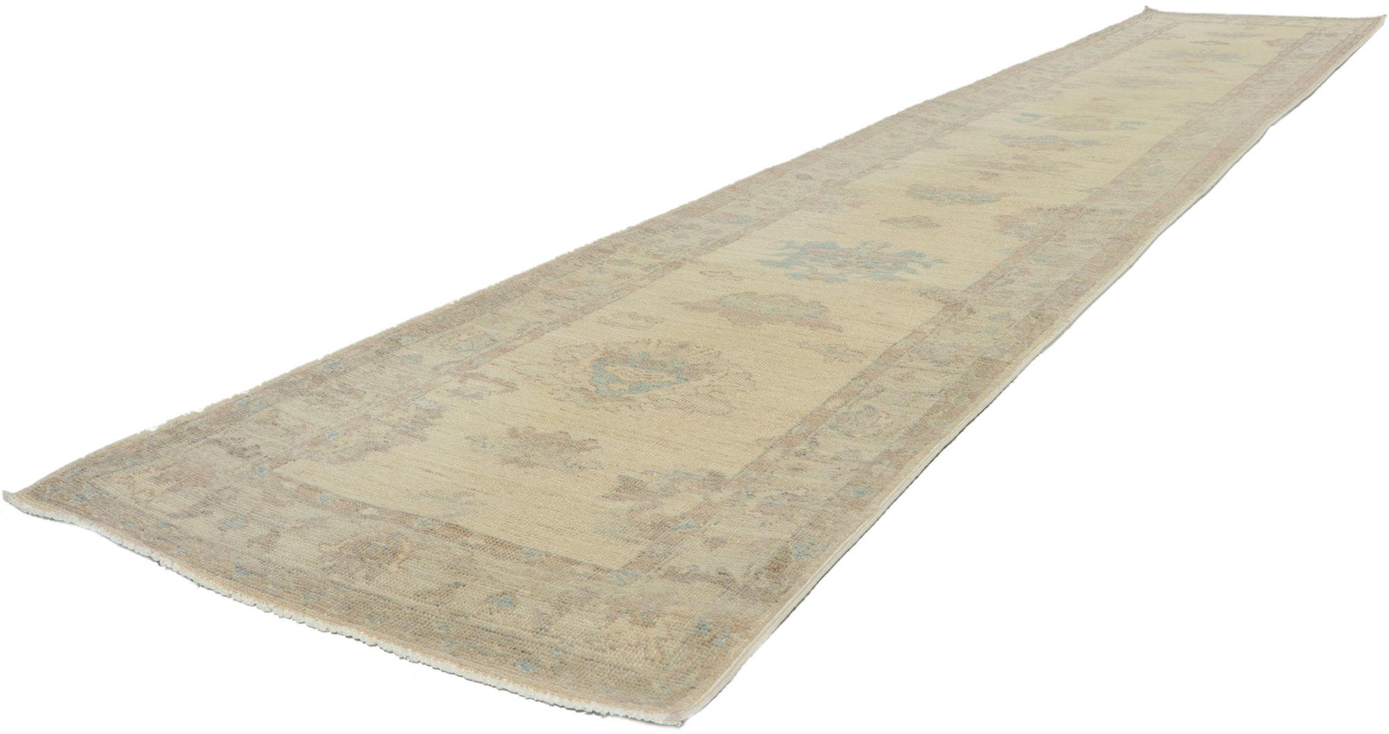 80843 Contemporary Oushak Runner, 02'05 x 13'08. Polished and playful, this hand-knotted wool contemporary Contemporary Oushak runner beautifully embodies a modern style. With elements of comfort, modern style and functional versatility, this Oushak