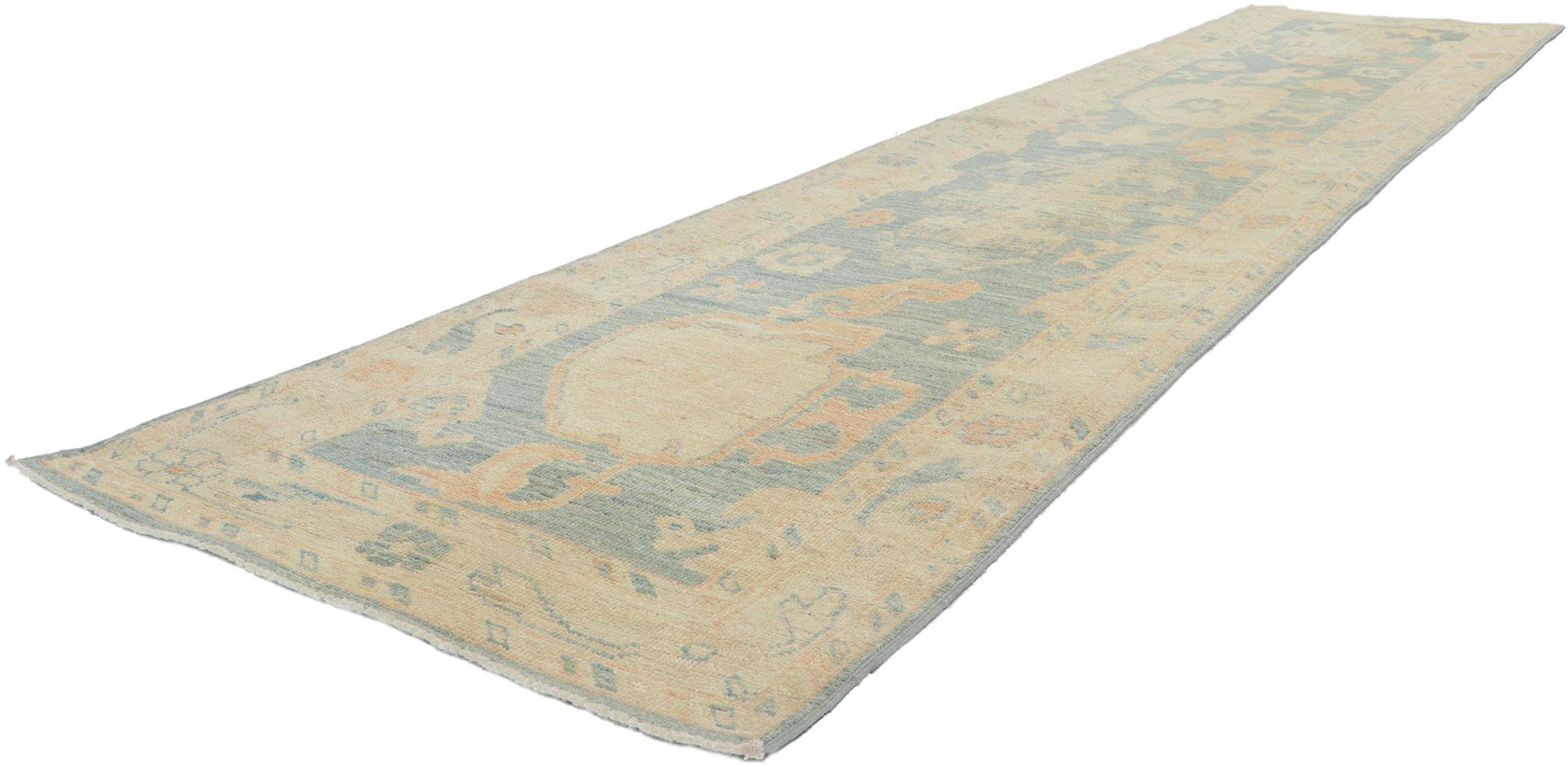 80842 Contemporary Oushak Runner, 02'08 x 11'10. Polished and playful, this hand-knotted wool contemporary Contemporary Oushak runner beautifully embodies a modern style. With elements of comfort, modern style and functional versatility, this Oushak