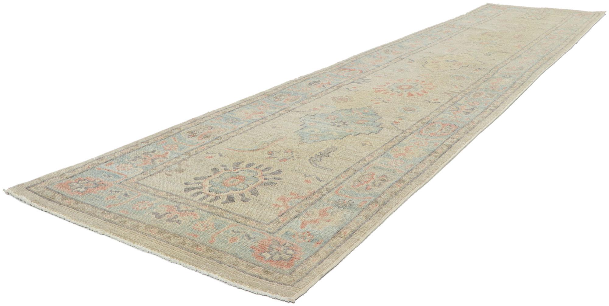 80840 Contemporary Oushak runner, 02'07 x 11'07. Polished and playful, this hand-knotted wool contemporary Contemporary Oushak runner beautifully embodies a modern style. With elements of comfort, modern style and functional versatility, this Oushak