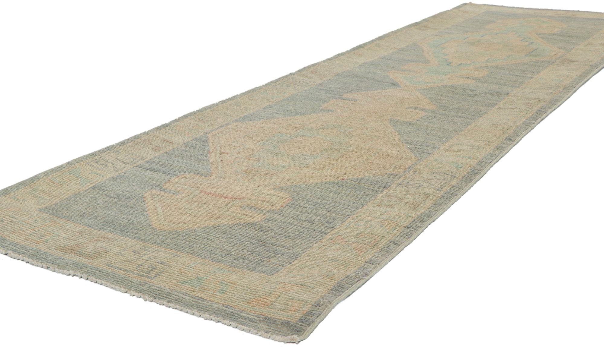 80829 Contemporary Oushak Runner, 02'05 x 08'04. Polished and playful, this hand-knotted wool contemporary Contemporary Oushak runner beautifully embodies a modern style. With elements of comfort, modern style and functional versatility, this Oushak