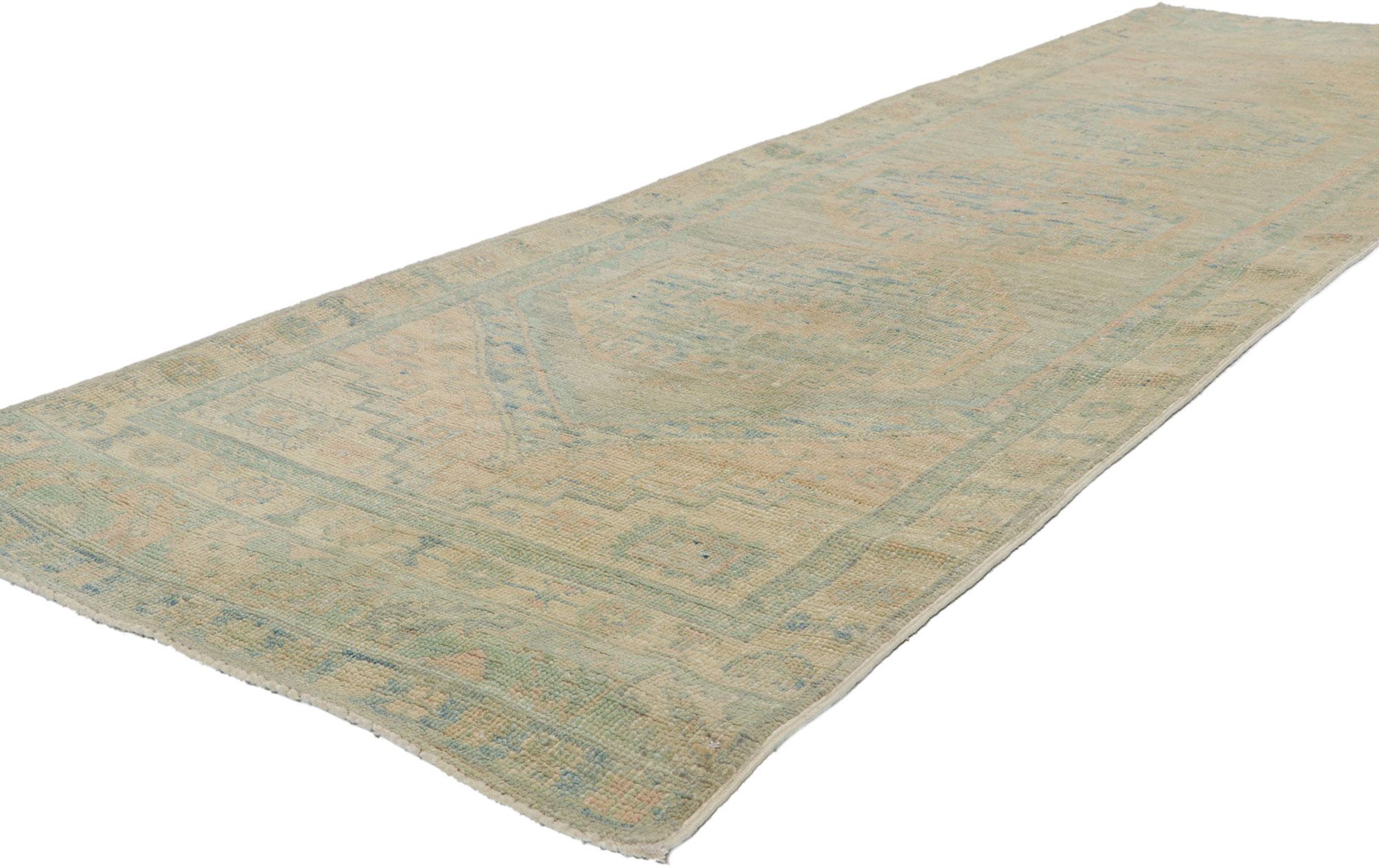 80828 Contemporary Oushak Runner with Modern Vintage Style, 02'08 x 07'11. Polished and playful, this hand-knotted wool contemporary Contemporary Oushak runner beautifully embodies a modern style. With elements of comfort, modern style and