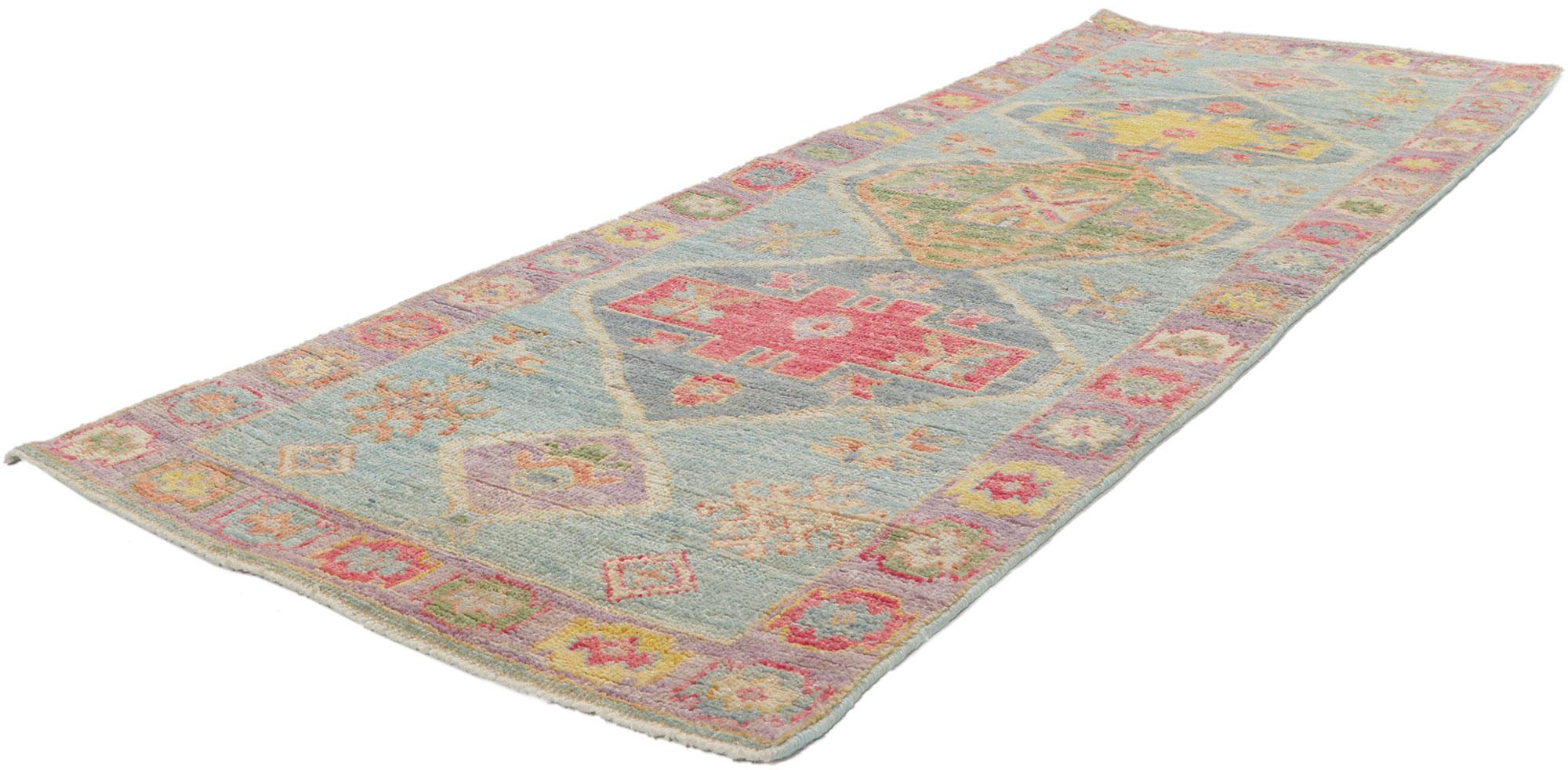 80824 Contemporary Oushak Runner, 02'05 x 06'06. Polished and playful, this hand-knotted wool contemporary Contemporary Oushak runner beautifully embodies a modern style. With elements of comfort, modern style and functional versatility, this Oushak