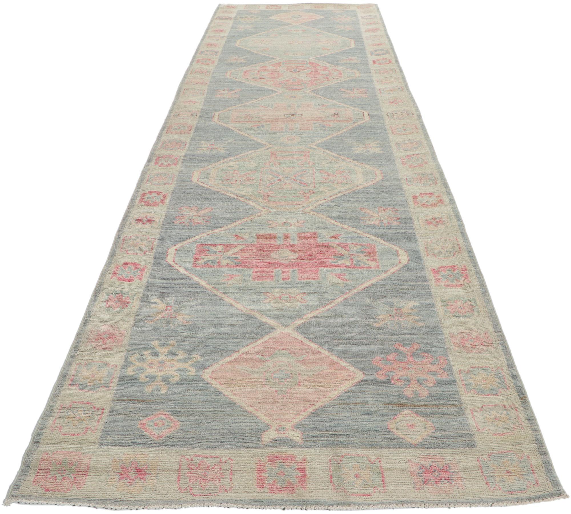 Pakistani New Vintage-Inspired Oushak Runner with Modern Style For Sale