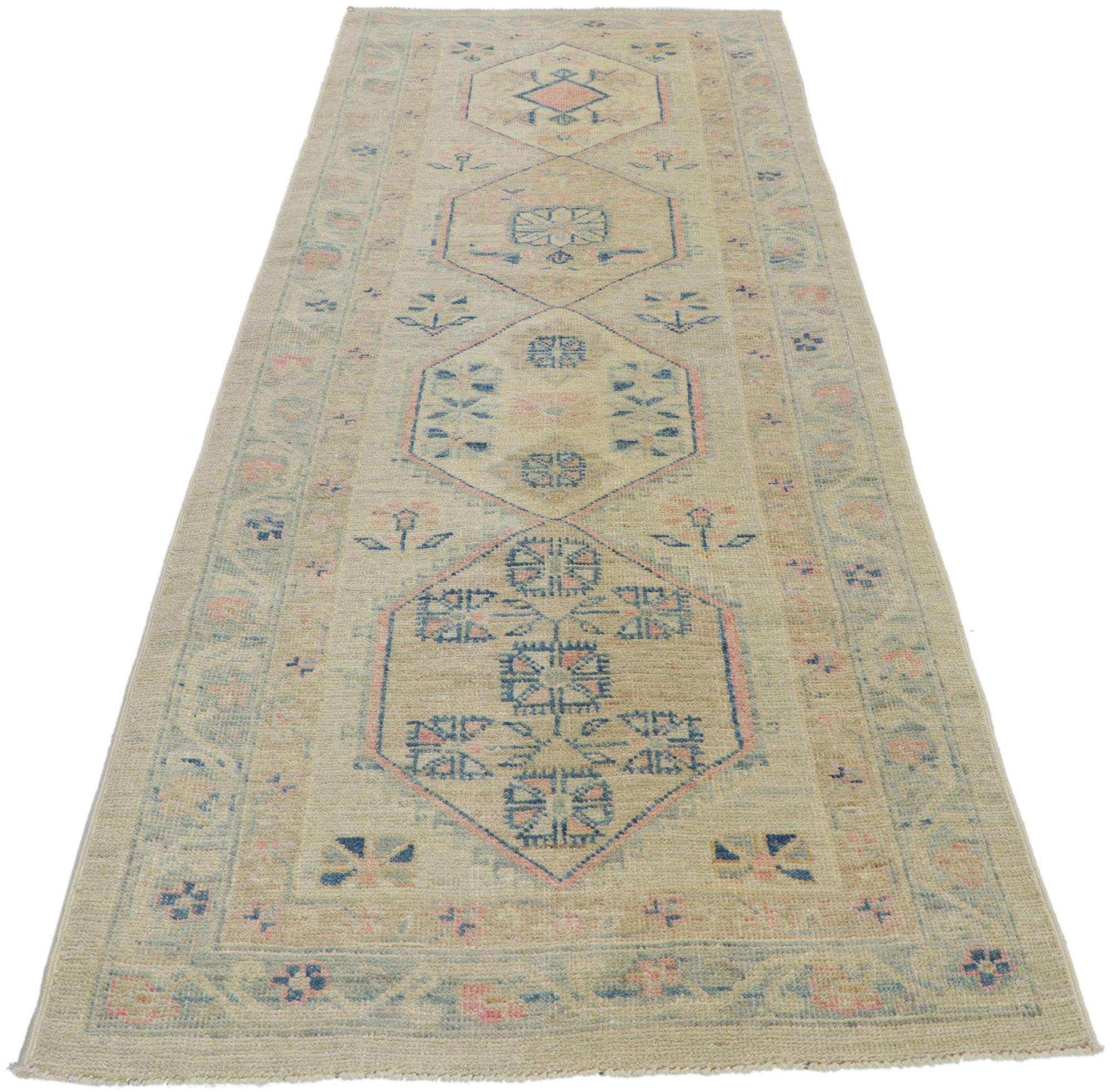 Pakistani New Contemporary Oushak Runner with Modern Style For Sale