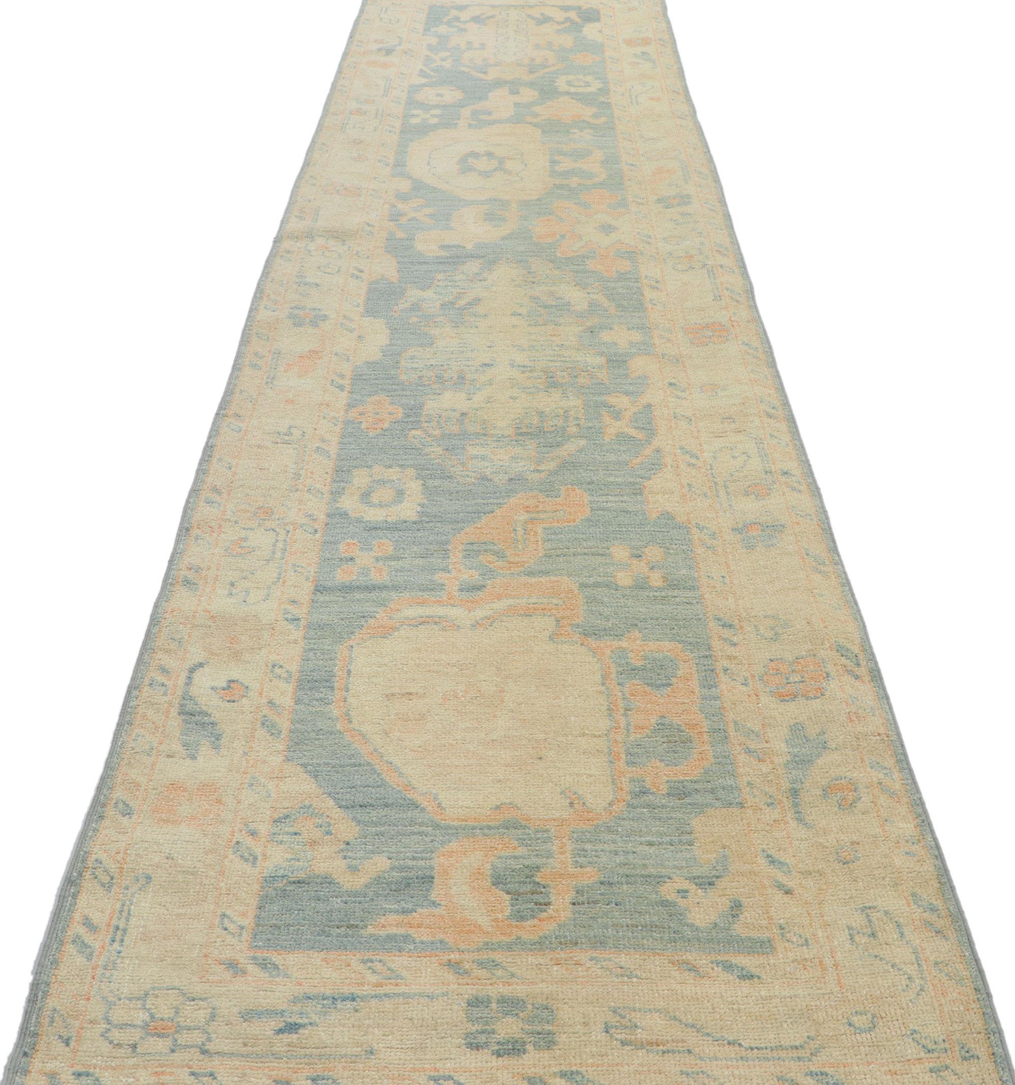 Hand-Knotted New Contemporary Oushak Runner with Modern Style For Sale