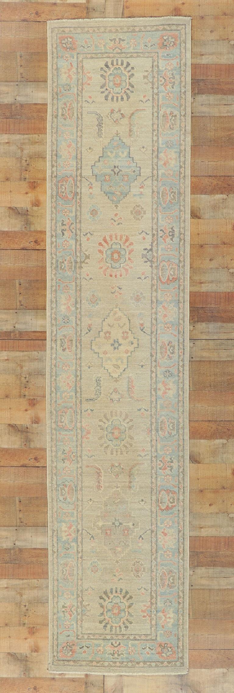 Wool Modern Oushak Runner, Quiet Sophistication Meets Contemporary Elegance For Sale