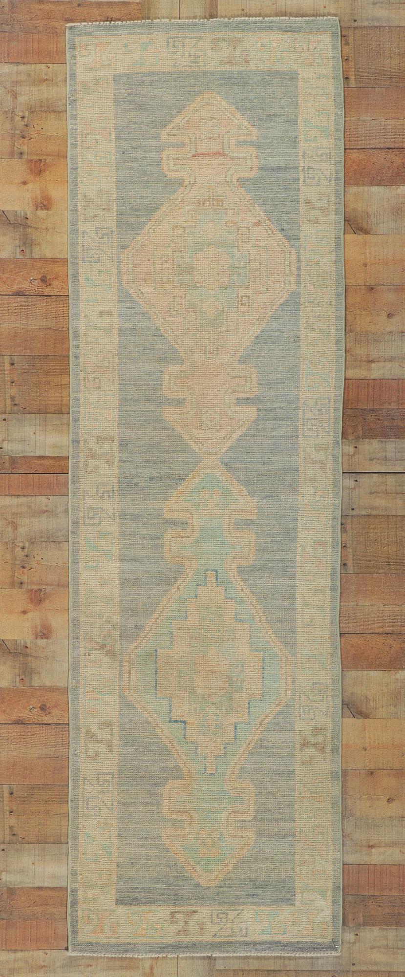 Wool New Contemporary Oushak Runner with Modern Style For Sale