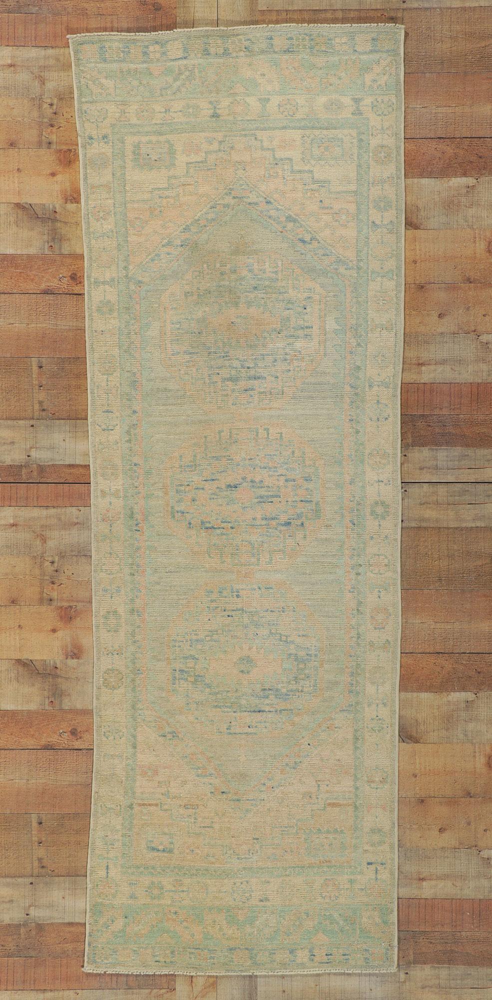 Wool New Contemporary Oushak Runner with Vintage Style For Sale