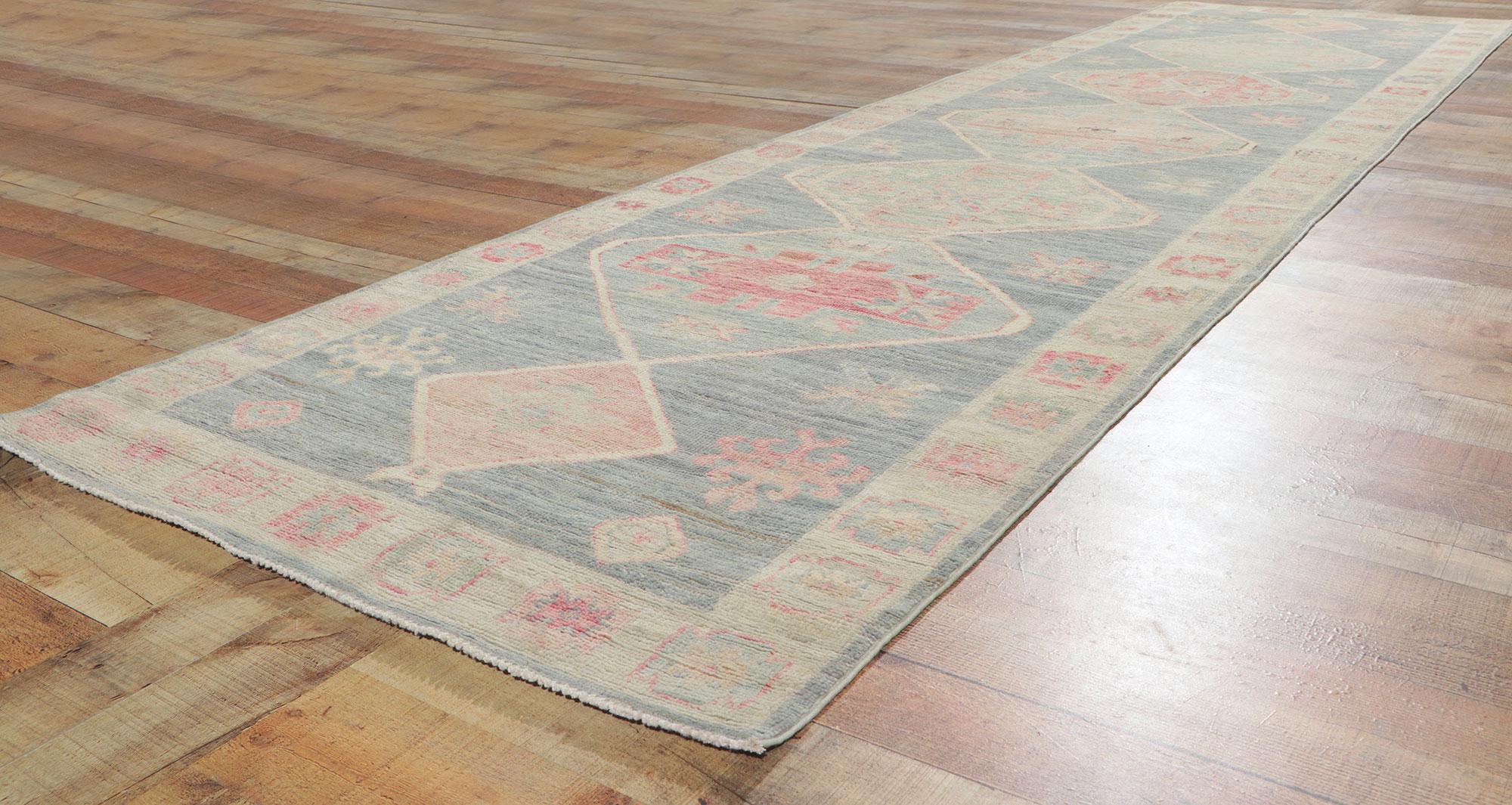 Wool New Vintage-Inspired Oushak Runner with Modern Style For Sale